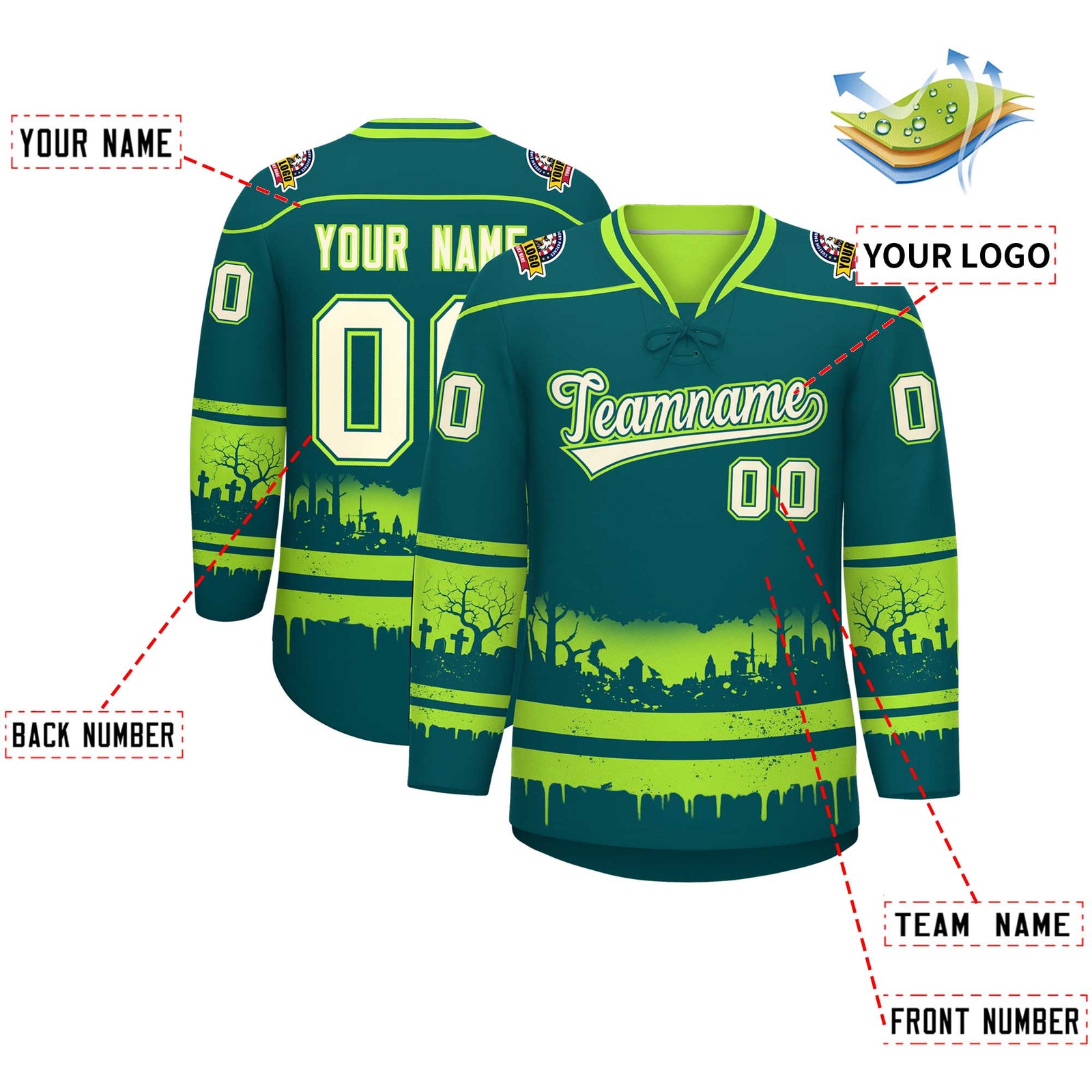 Custom Neon Green Cream Gradient Fashion Halloween Stretch Fabric Hockey Jersey| KXKSHOP