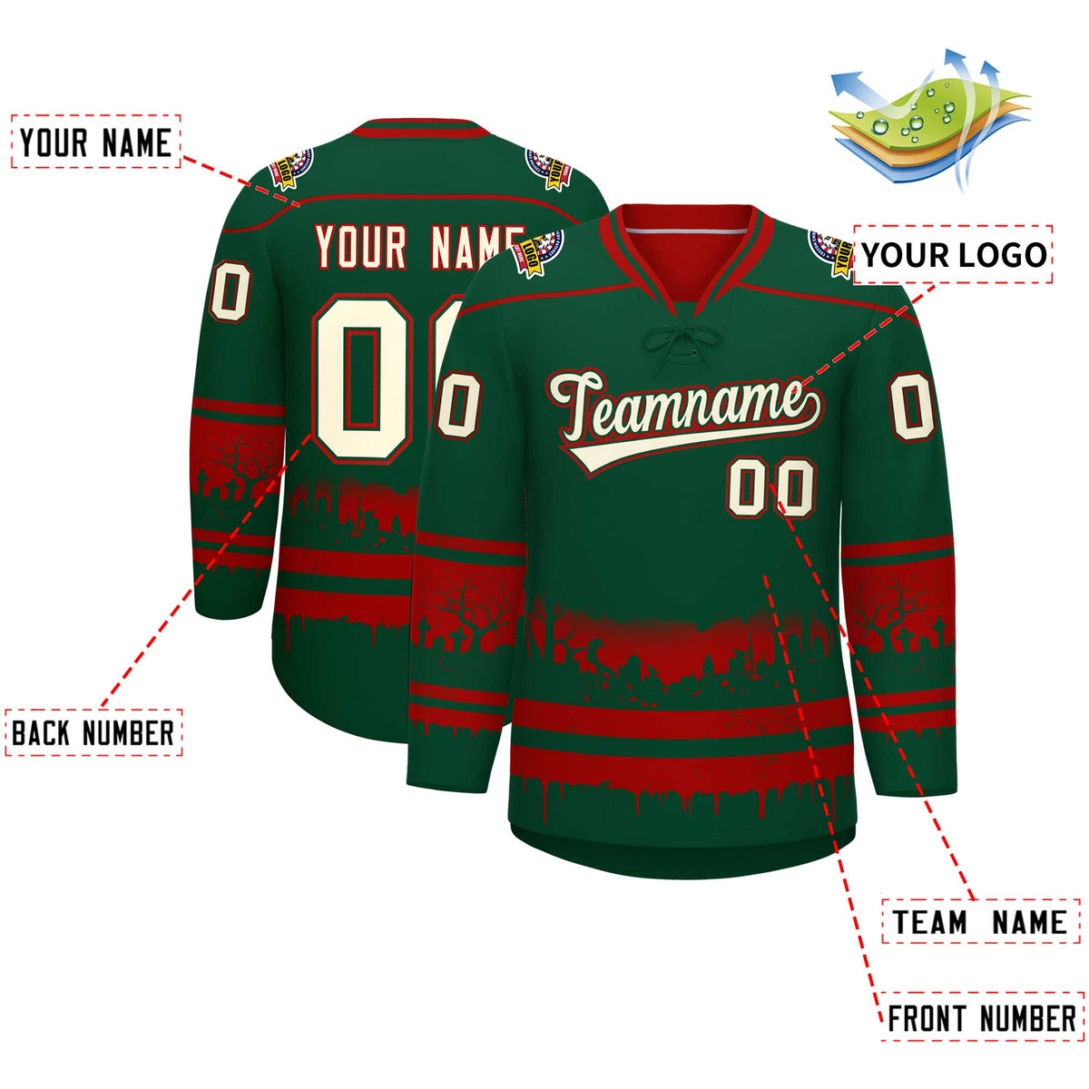 Custom Red Cream Gradient Fashion Halloween Stretch Fabric Hockey Jersey| KXKSHOP
