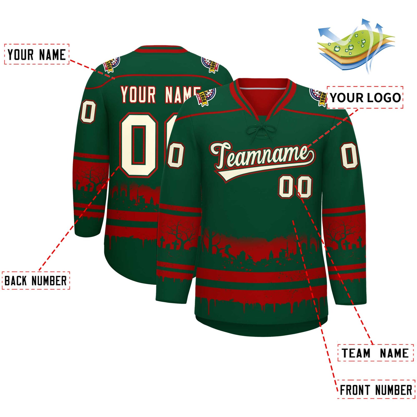 Custom Red Cream Gradient Fashion Halloween Stretch Fabric Hockey Jersey| KXKSHOP