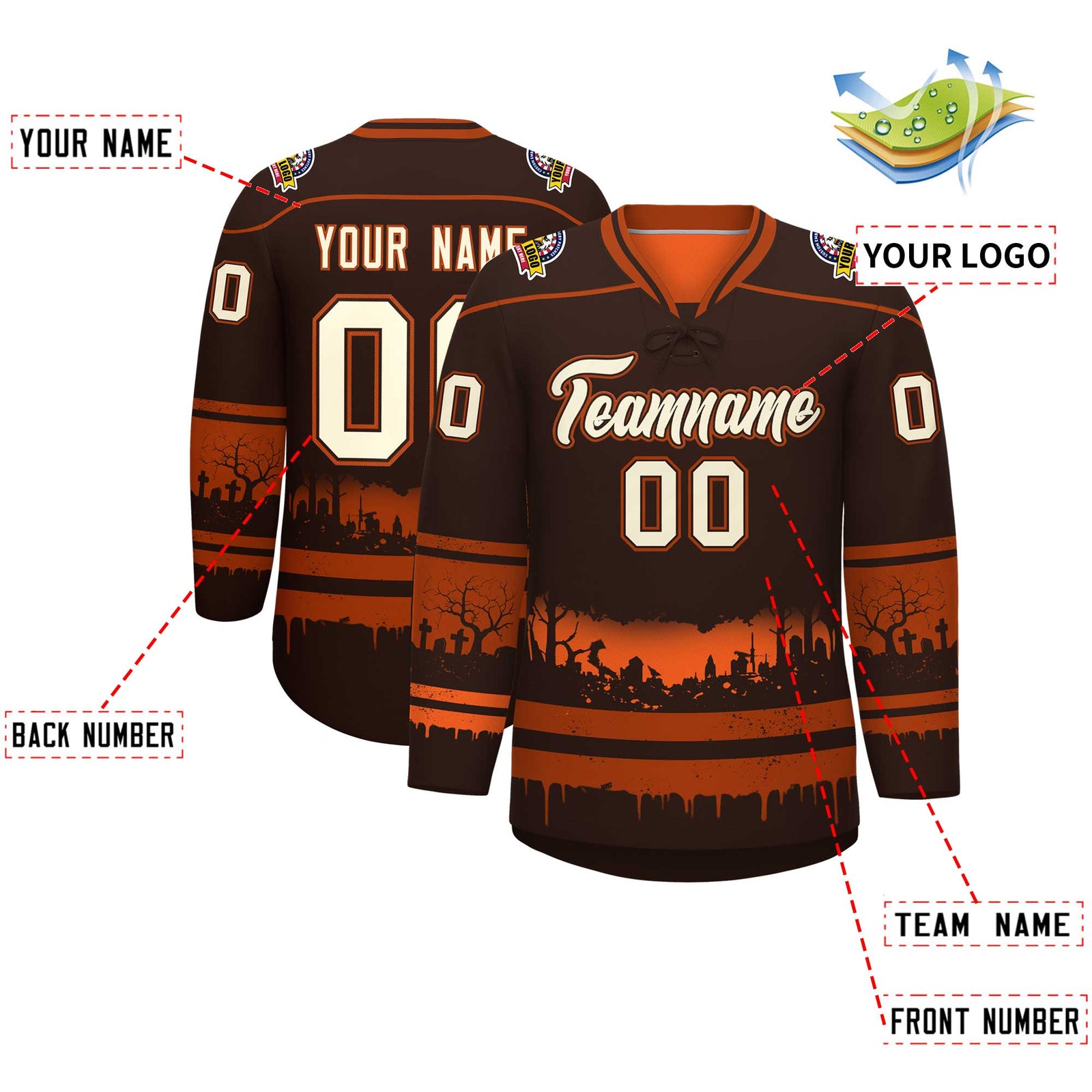 Custom Brown Dark Orange Cream Gradient Fashion Halloween Stretch Fabric Hockey Jersey| KXKSHOP