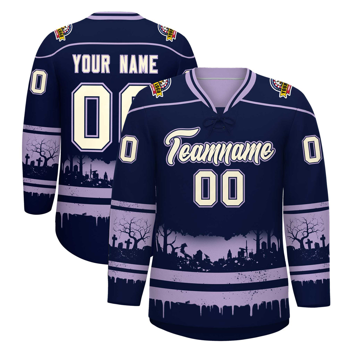 Custom Navy Light Purple Cream Gradient Fashion Halloween Stretch Fabric Hockey Jersey| KXKSHOP