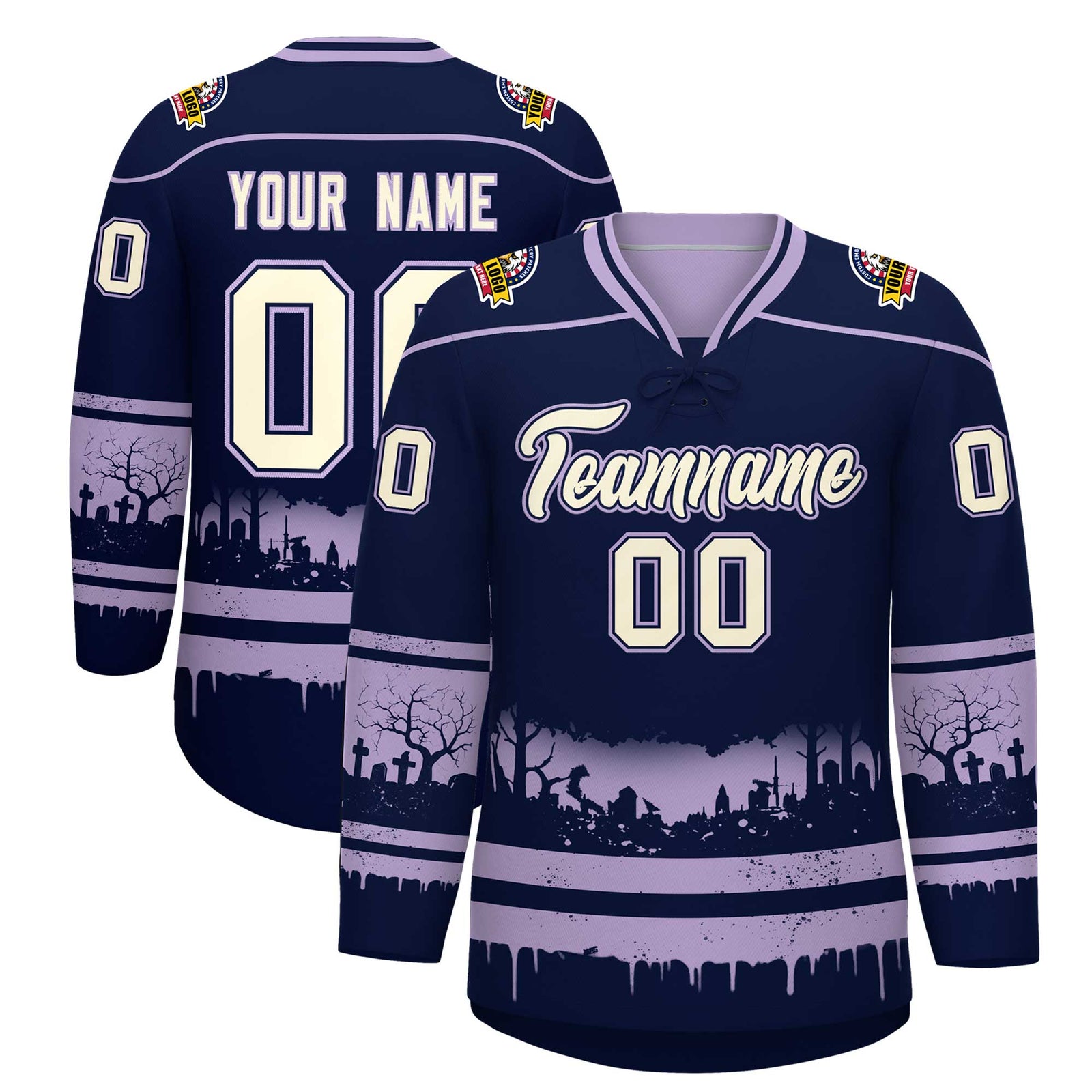Custom Navy Light Purple Cream Gradient Fashion Halloween Stretch Fabric Hockey Jersey| KXKSHOP