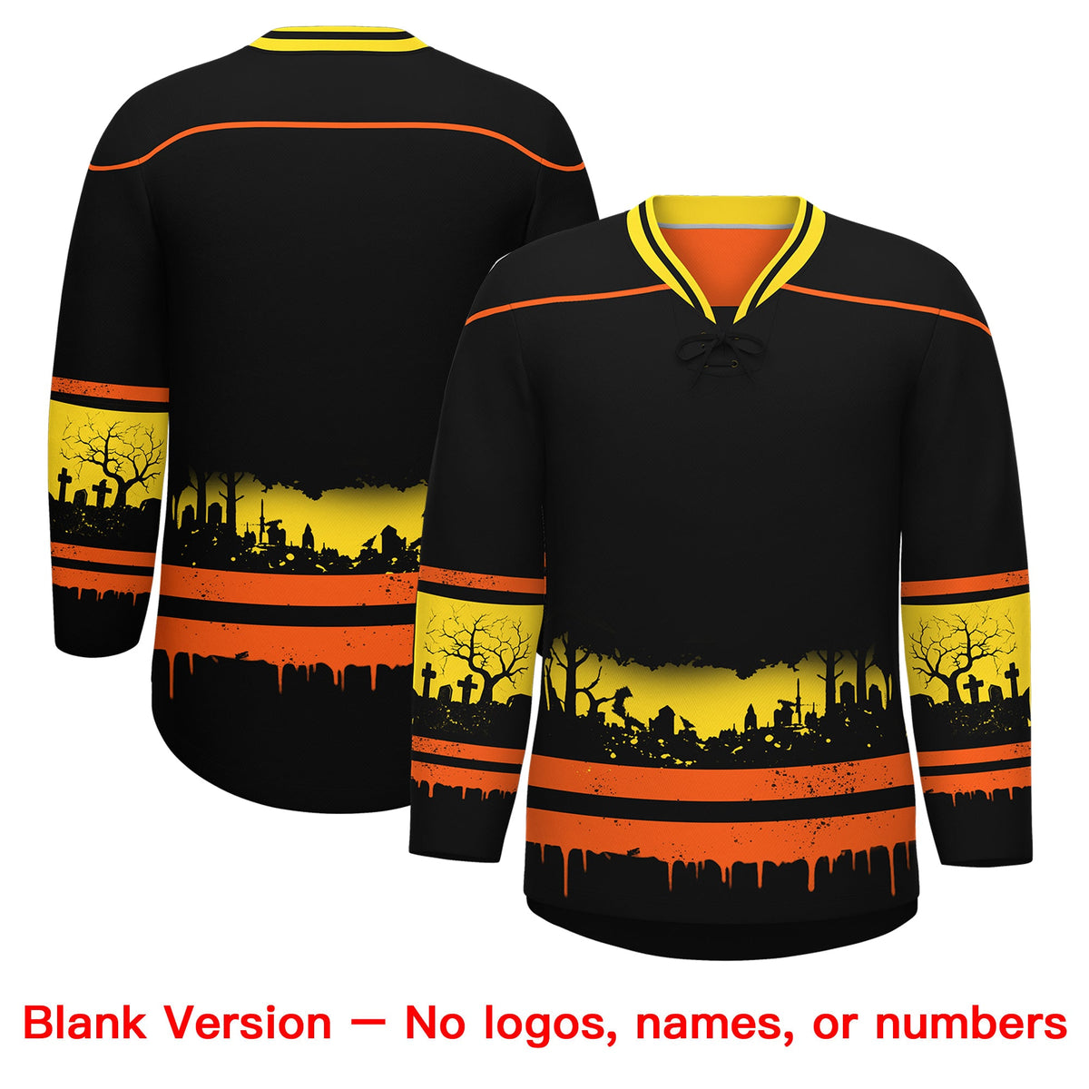 Custom Black Orange Gold Gradient Fashion Halloween Stretch Fabric Hockey Jersey| KXKSHOP