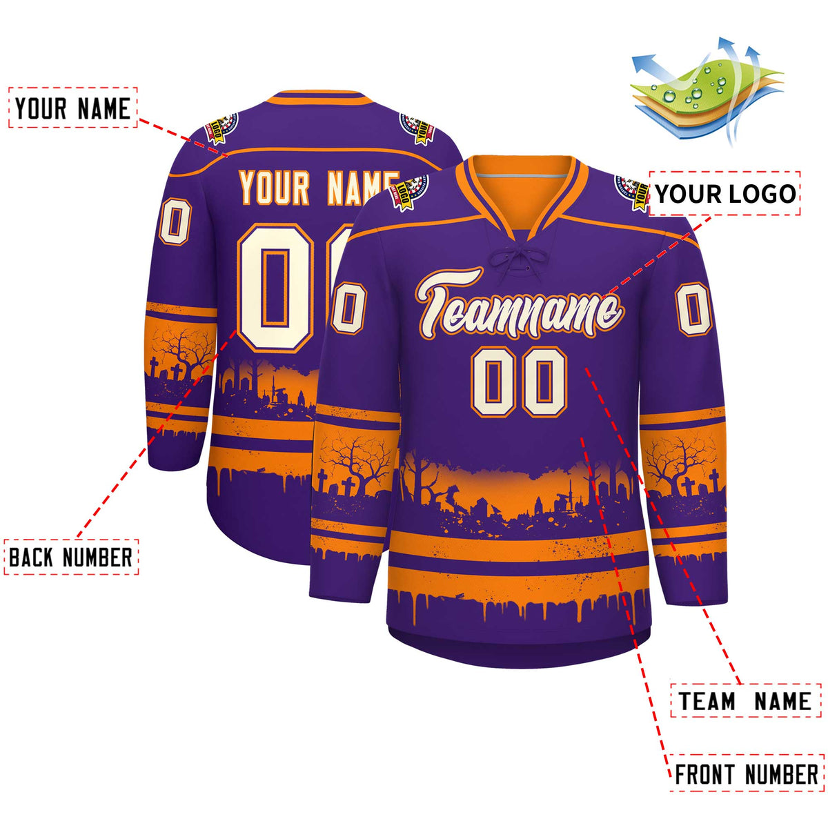 Custom Purple Orange Cream Gradient Fashion Halloween Stretch Fabric Hockey Jersey| KXKSHOP