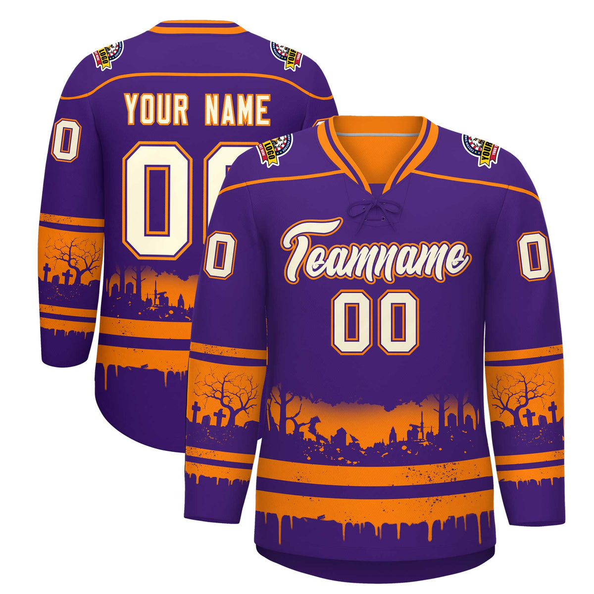 Custom Purple Orange Cream Gradient Fashion Halloween Stretch Fabric Hockey Jersey| KXKSHOP