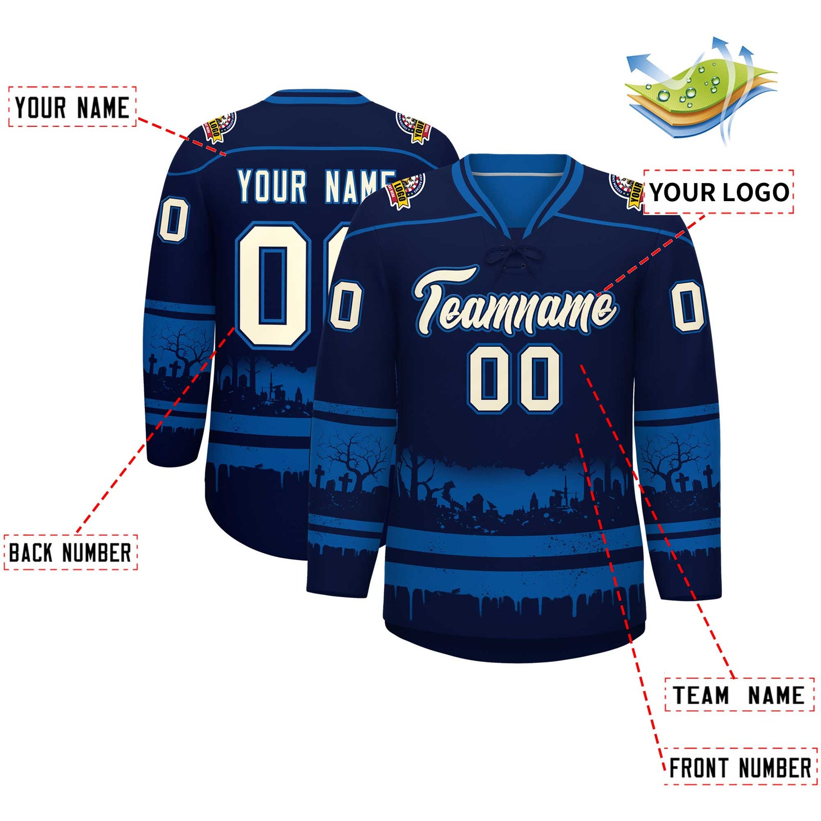 Custom Navy Royal Cream Gradient Fashion Halloween Stretch Fabric Hockey Jersey| KXKSHOP