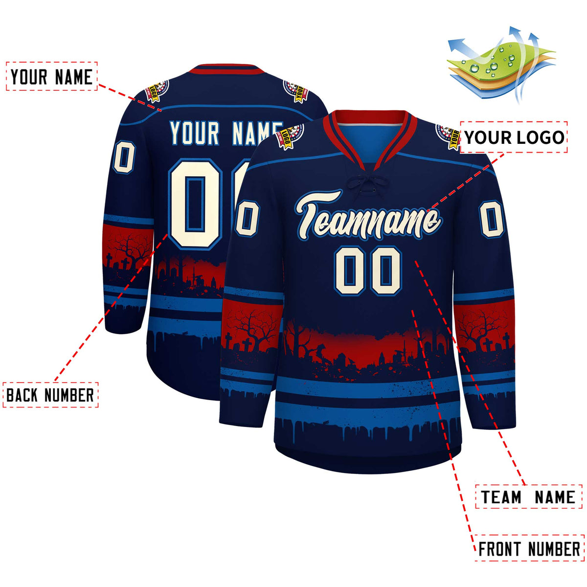 Custom Navy Royal Red Gradient Fashion Halloween Stretch Fabric Hockey Jersey| KXKSHOP