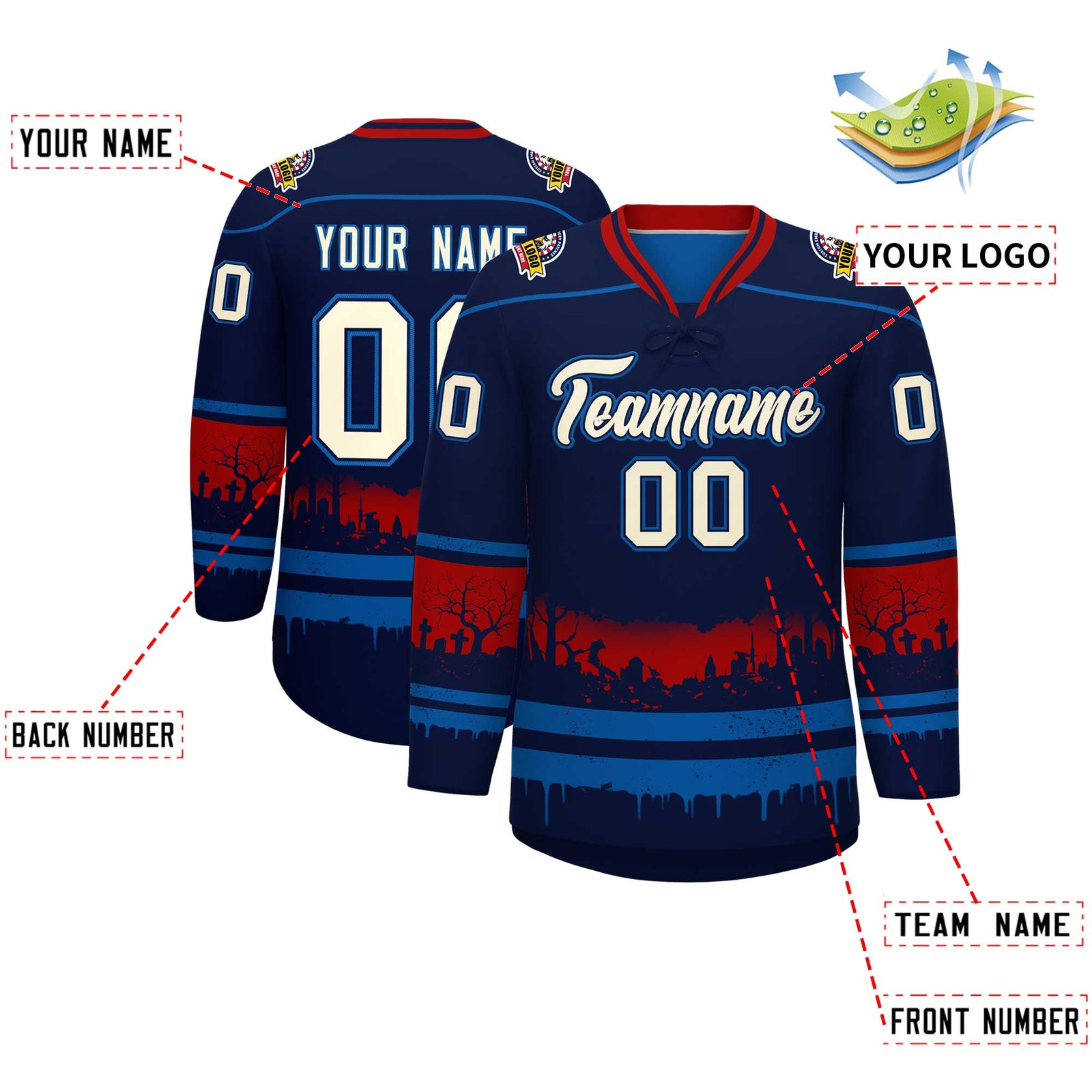 Custom Navy Royal Red Gradient Fashion Halloween Stretch Fabric Hockey Jersey| KXKSHOP