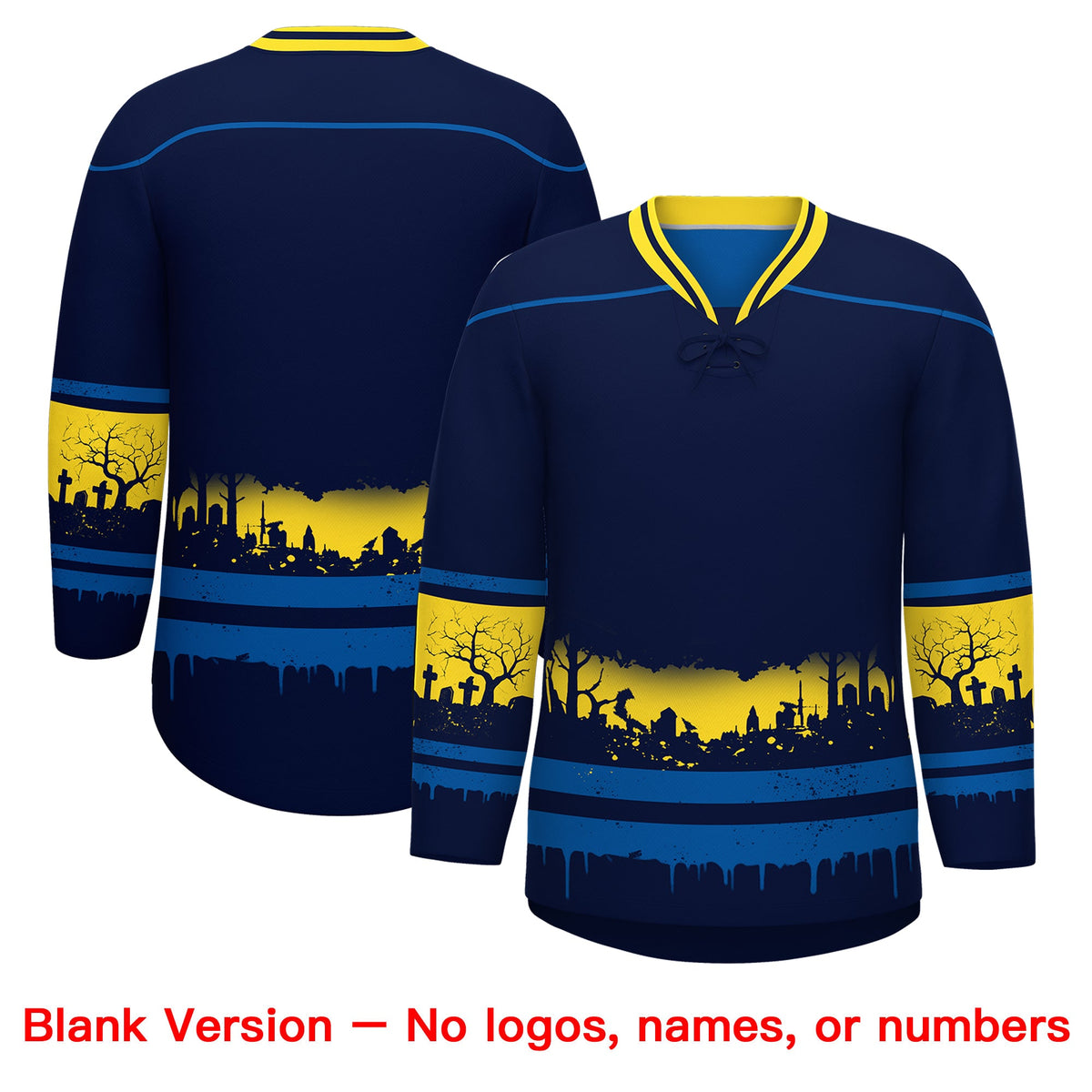 Custom Navy Royal Gold Gradient Fashion Halloween Stretch Fabric Hockey Jersey| KXKSHOP