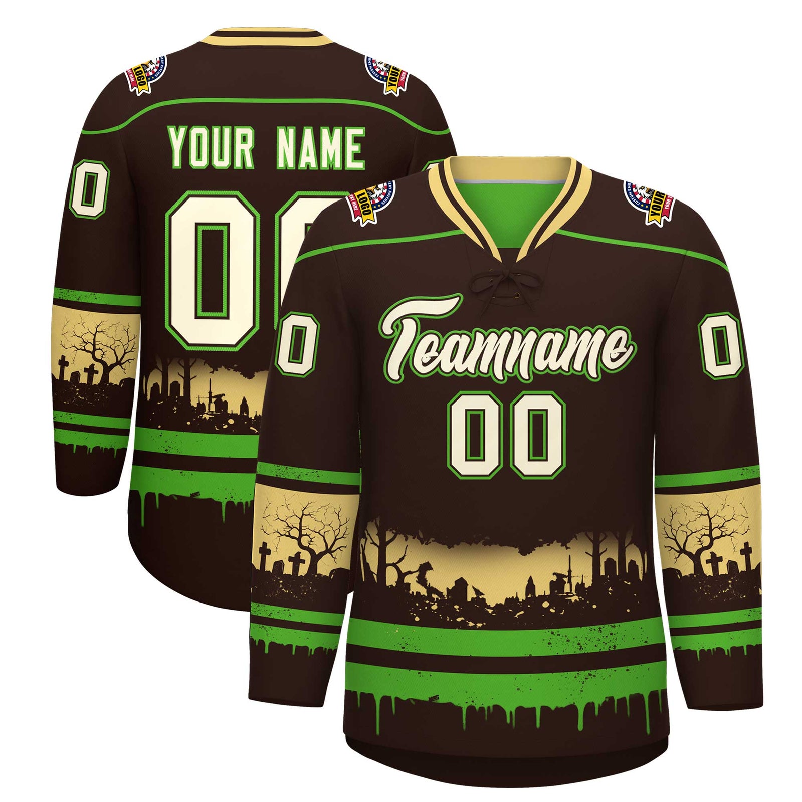 Custom Brown Light Green Khaki Gradient Fashion Halloween Stretch Fabric Hockey Jersey| KXKSHOP
