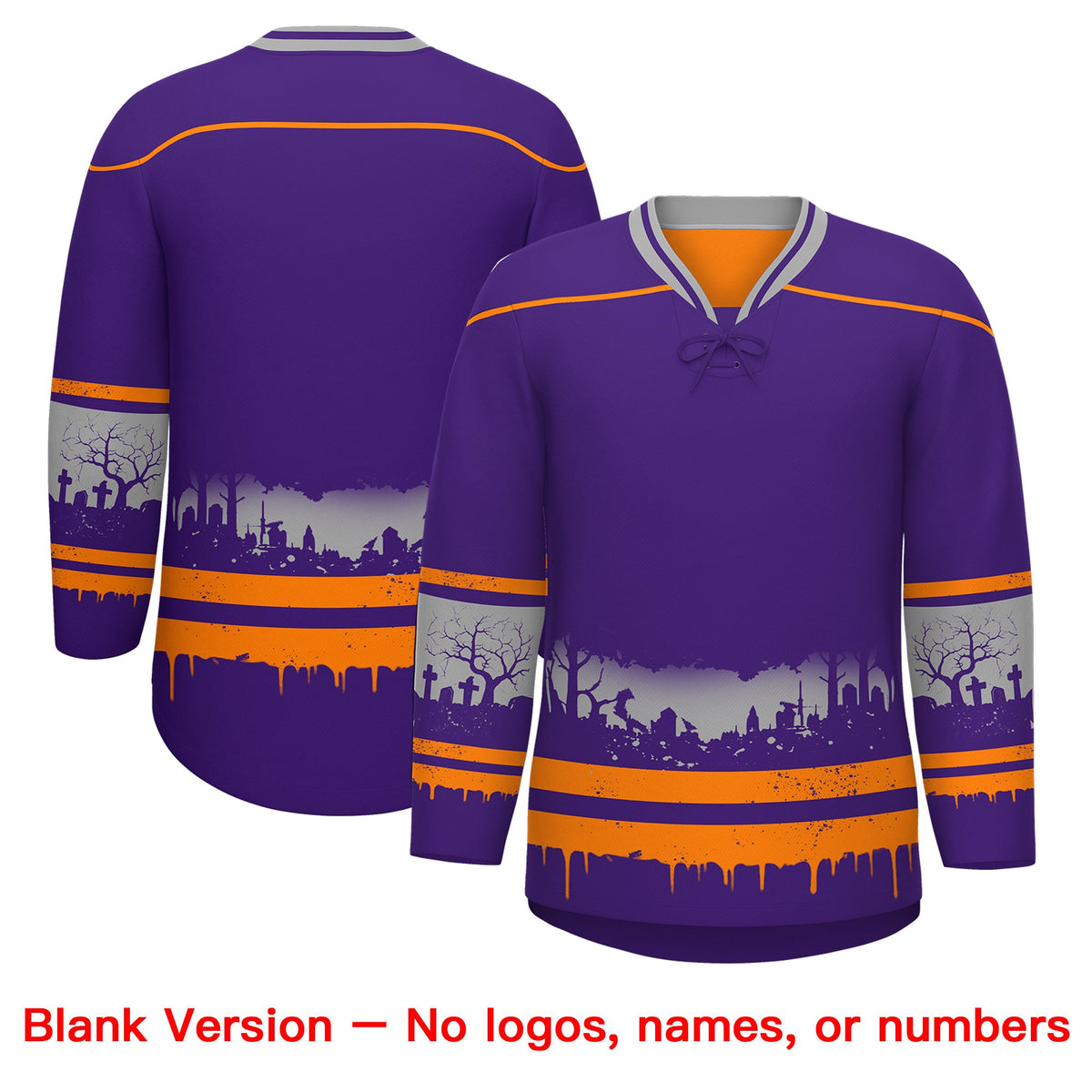 Custom Purple Orange Gray Gradient Fashion Halloween Stretch Fabric Hockey Jersey| KXKSHOP