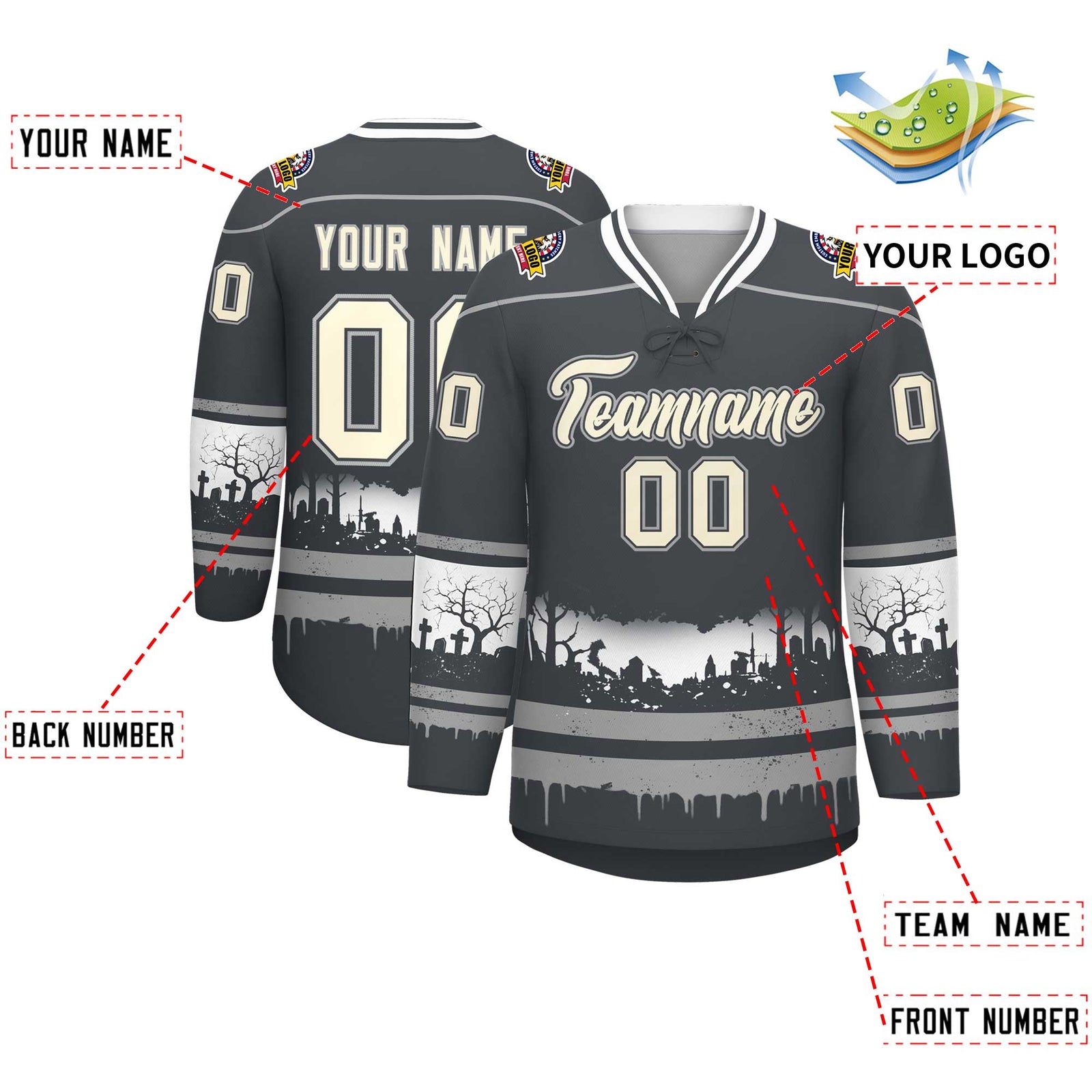 Custom Dark Gray Gray White Gradient Fashion Halloween Stretch Fabric Hockey Jersey| KXKSHOP