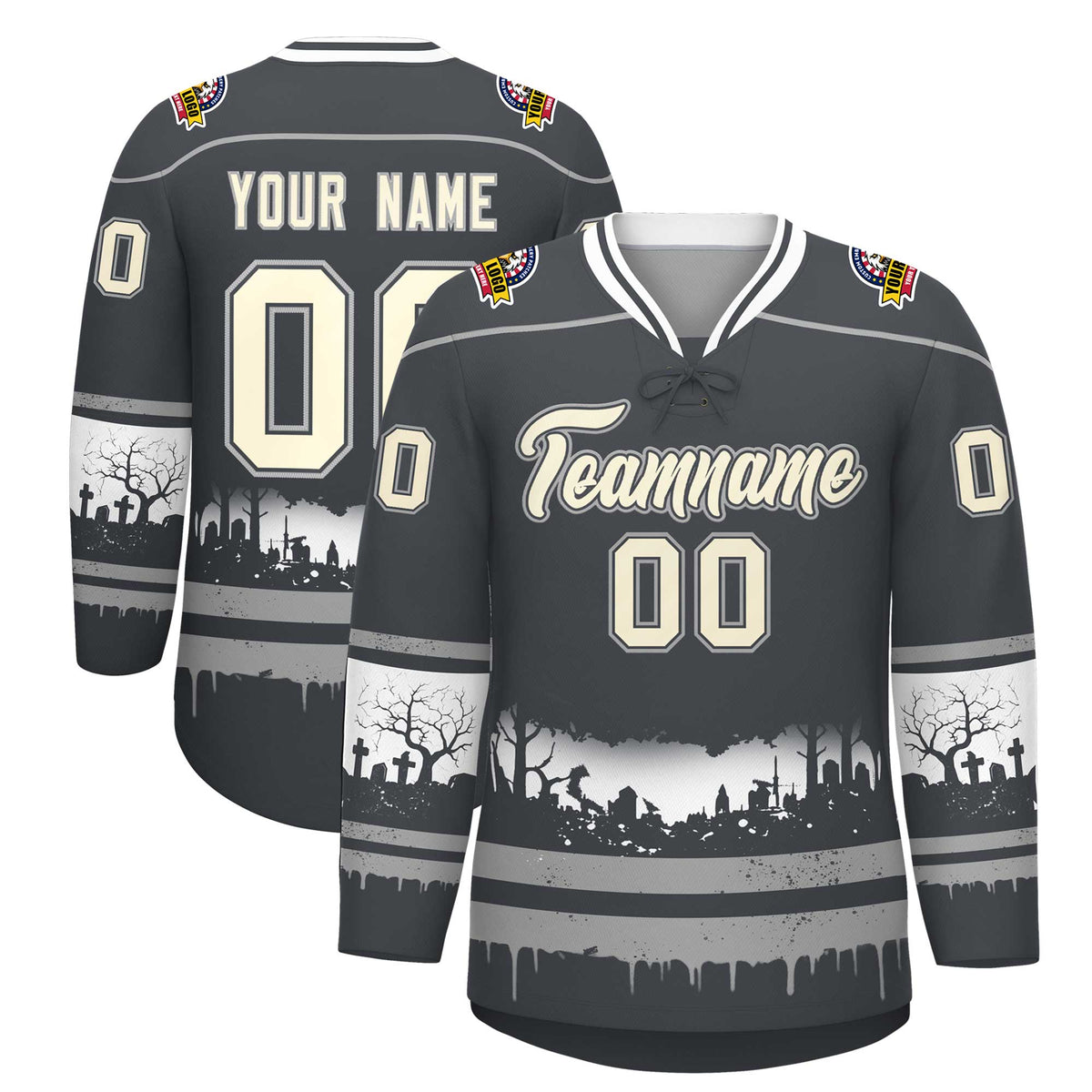 Custom Dark Gray Gray White Gradient Fashion Halloween Stretch Fabric Hockey Jersey| KXKSHOP