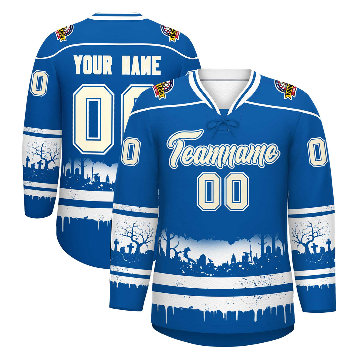 Custom Royal White Cream Gradient Fashion Halloween Stretch Fabric Hockey Jersey| KXKSHOP