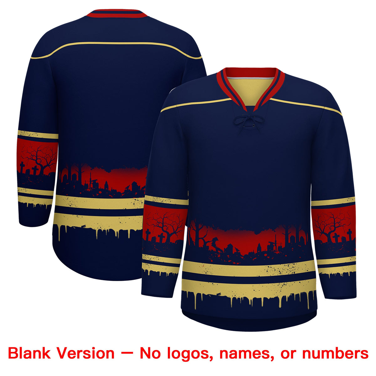 Custom Navy Old Gold Red Gradient Fashion Halloween Stretch Fabric Hockey Jersey| KXKSHOP