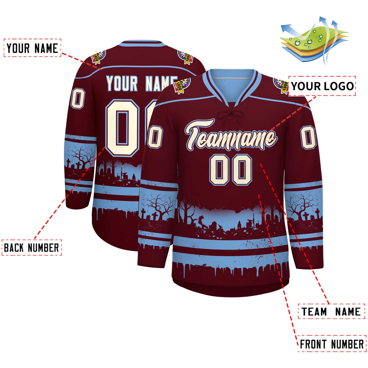 Custom Powder Blue Cream Gradient Fashion Halloween Stretch Fabric Hockey Jersey| KXKSHOP