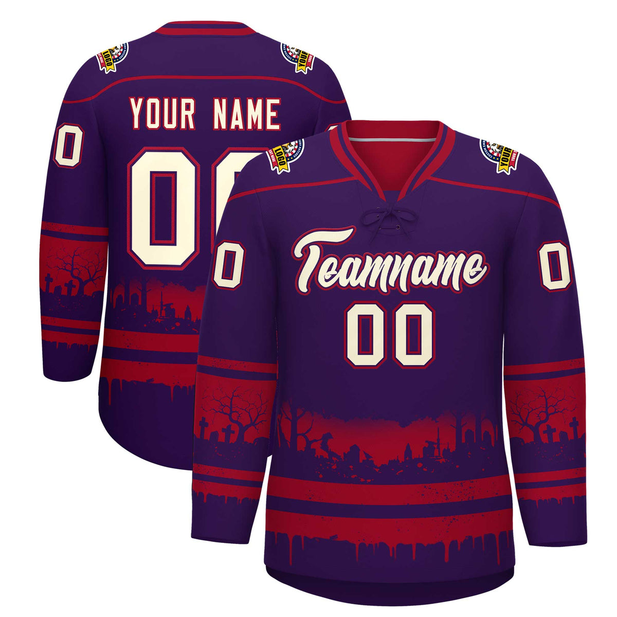 Custom Cardinal Cream Gradient Fashion Halloween Stretch Fabric Hockey Jersey| KXKSHOP