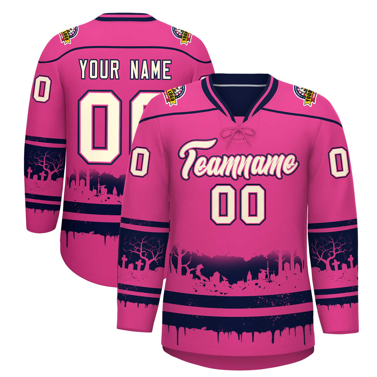 Custom Rose Red Navy Cream Gradient Fashion Halloween Stretch Fabric Hockey Jersey| KXKSHOP