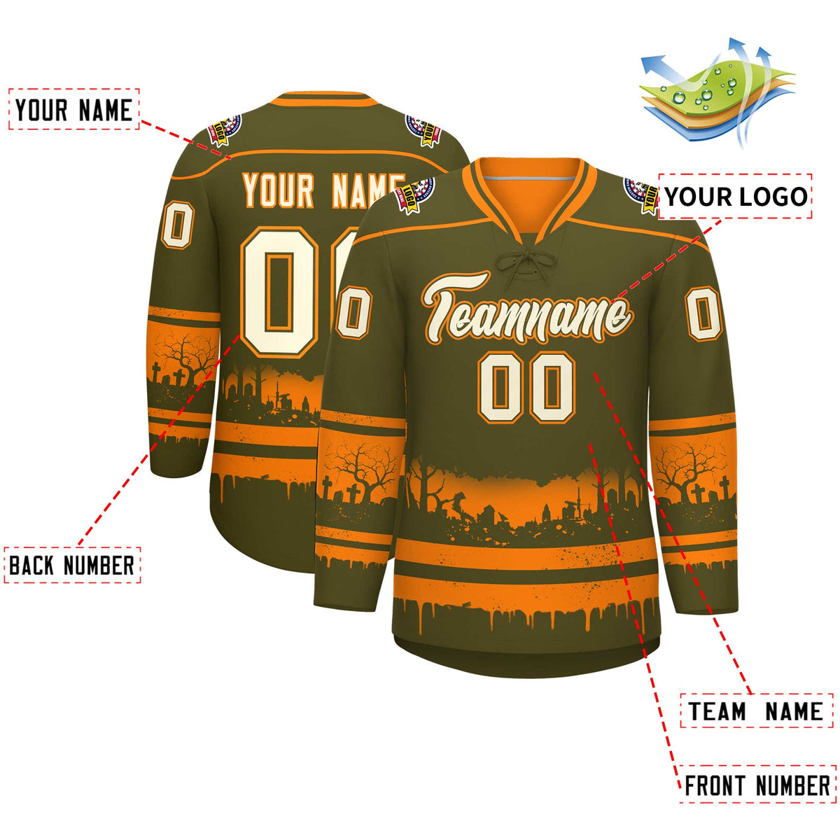 Custom Olive Orange Cream Gradient Fashion Halloween Stretch Fabric Hockey Jersey| KXKSHOP