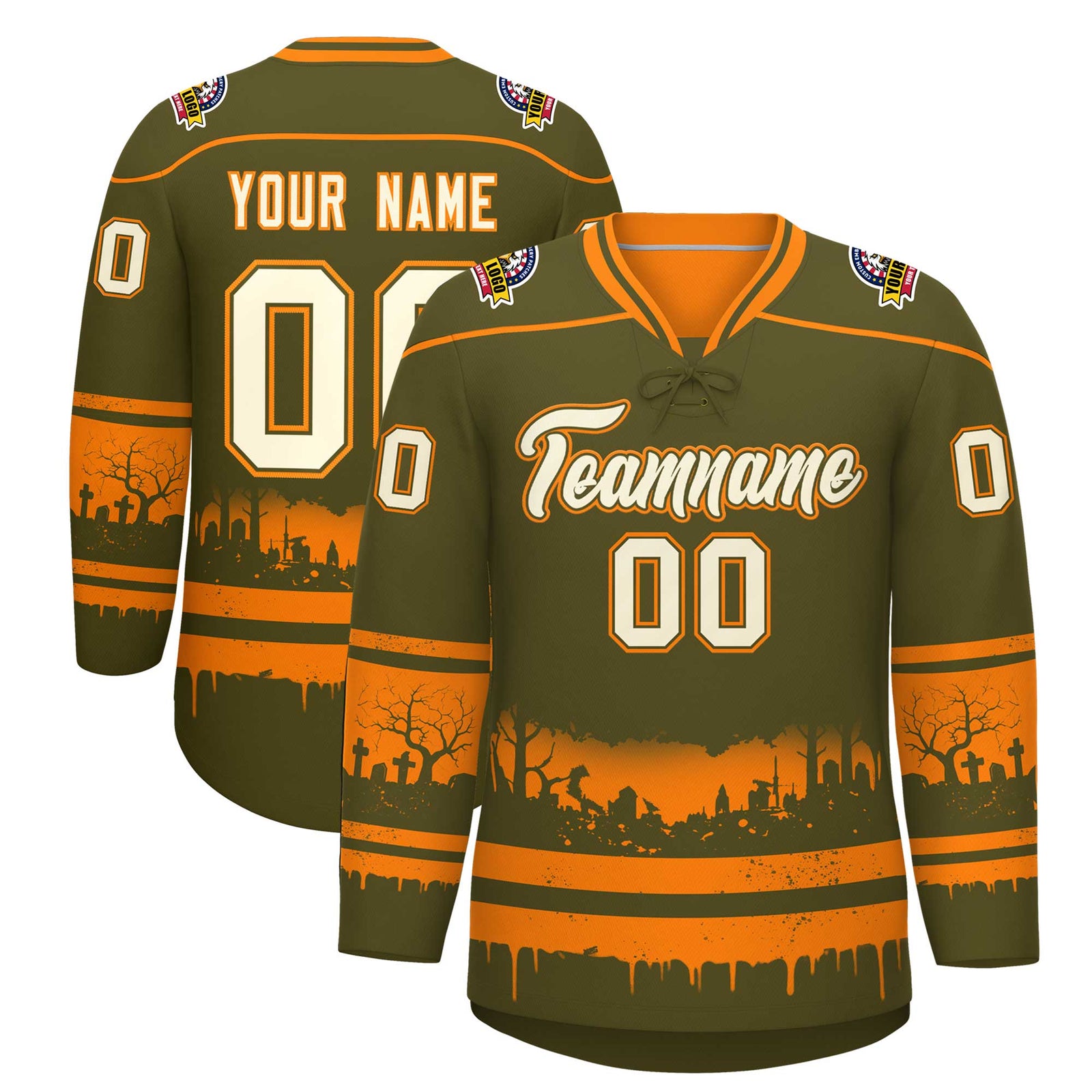 Custom Olive Orange Cream Gradient Fashion Halloween Stretch Fabric Hockey Jersey| KXKSHOP