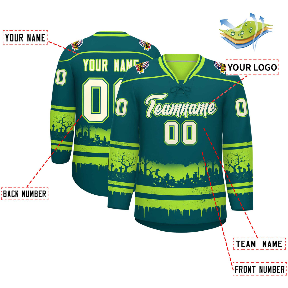 Custom Neon Green Cream Gradient Fashion Halloween Stretch Fabric Hockey Jersey| KXKSHOP