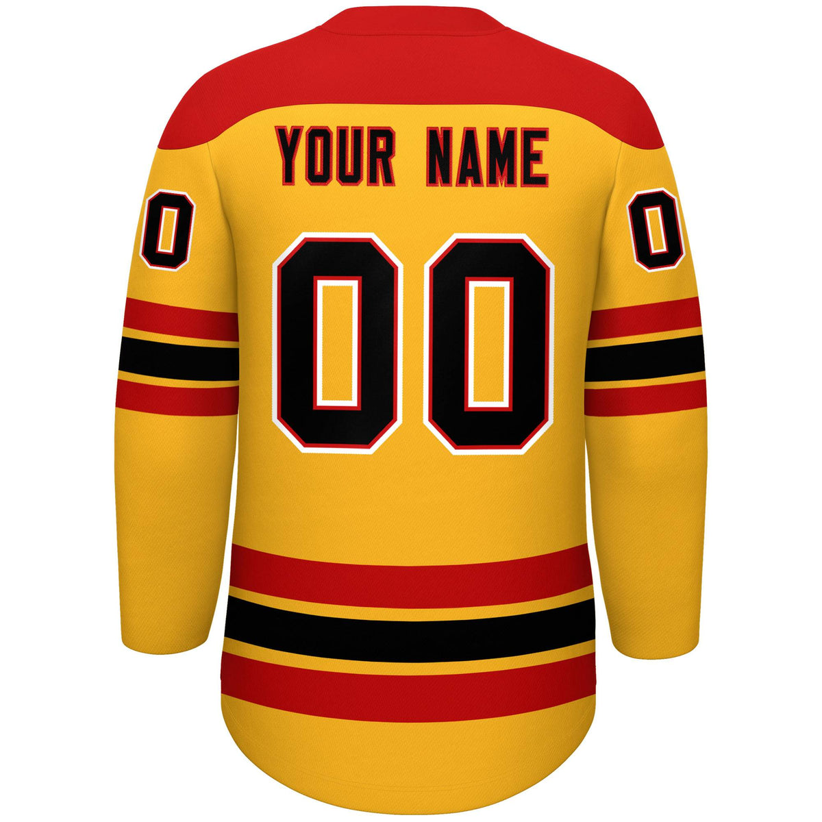 Custom Gold Red Black Personalized Classic Lace-Up Neck Hockey Jersey