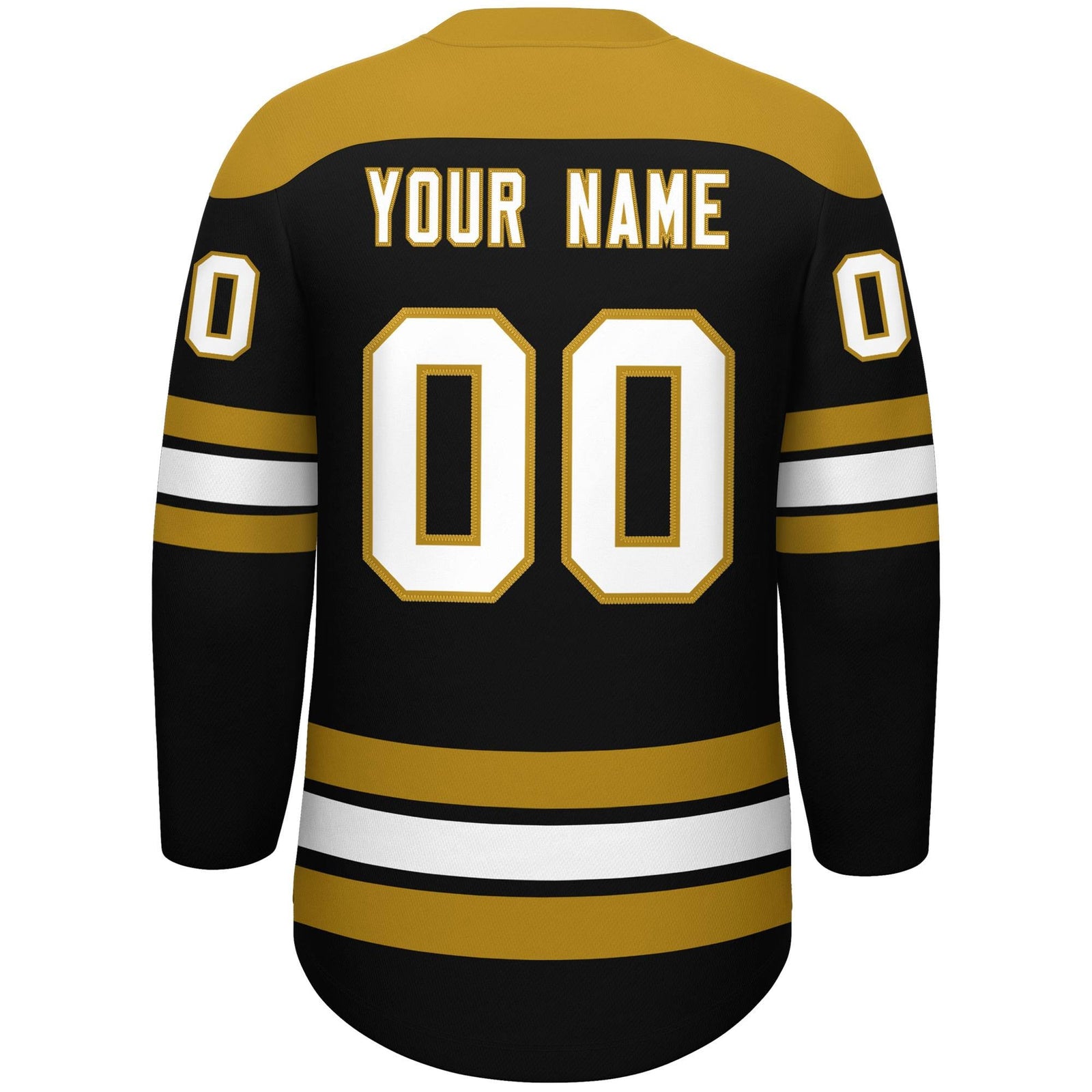 Custom Black Old Gold White Personalized Classic Lace-Up Neck Hockey Jersey