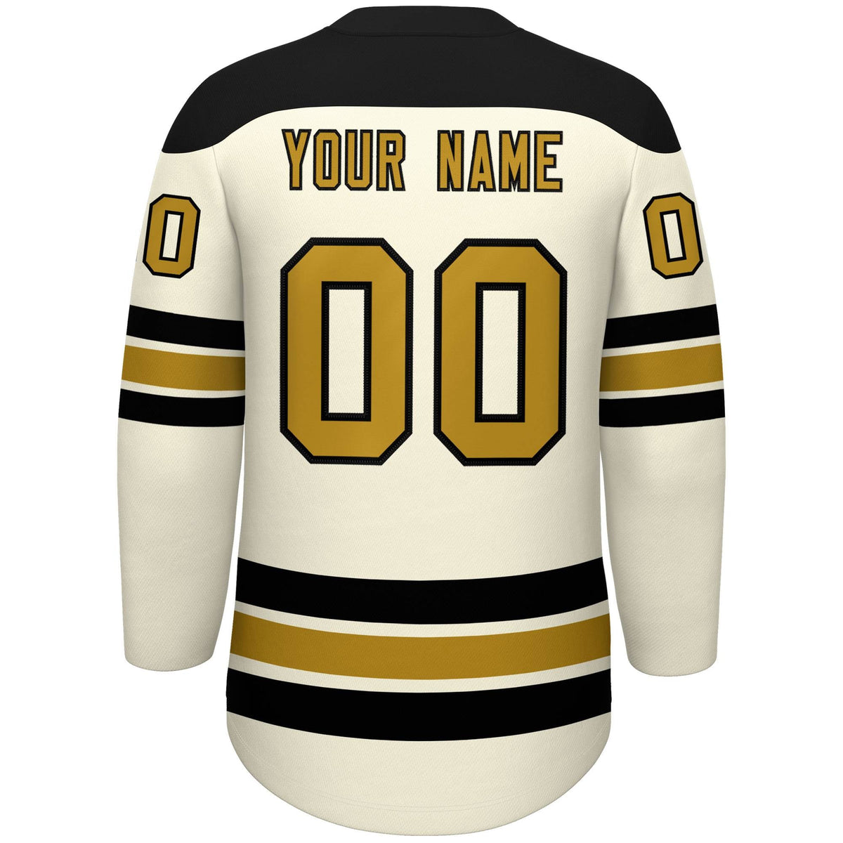 Custom Cream Black Old Gold Personalized Classic Lace-Up Neck Hockey Jersey