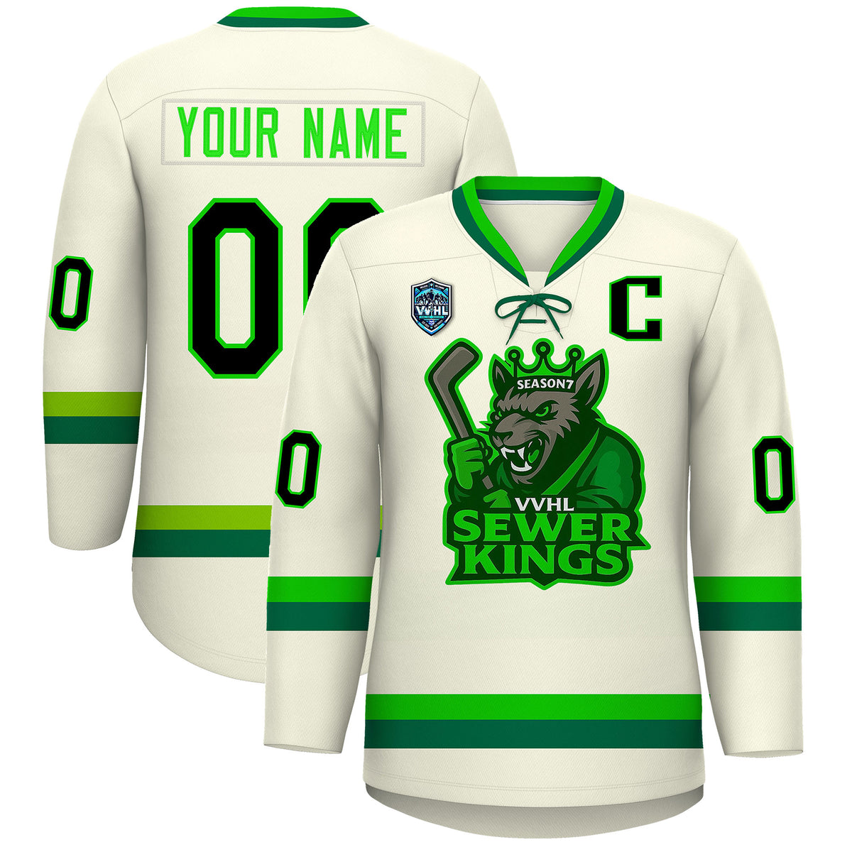 VVHL S9 Sewer Kings White Green Hockey Jersey