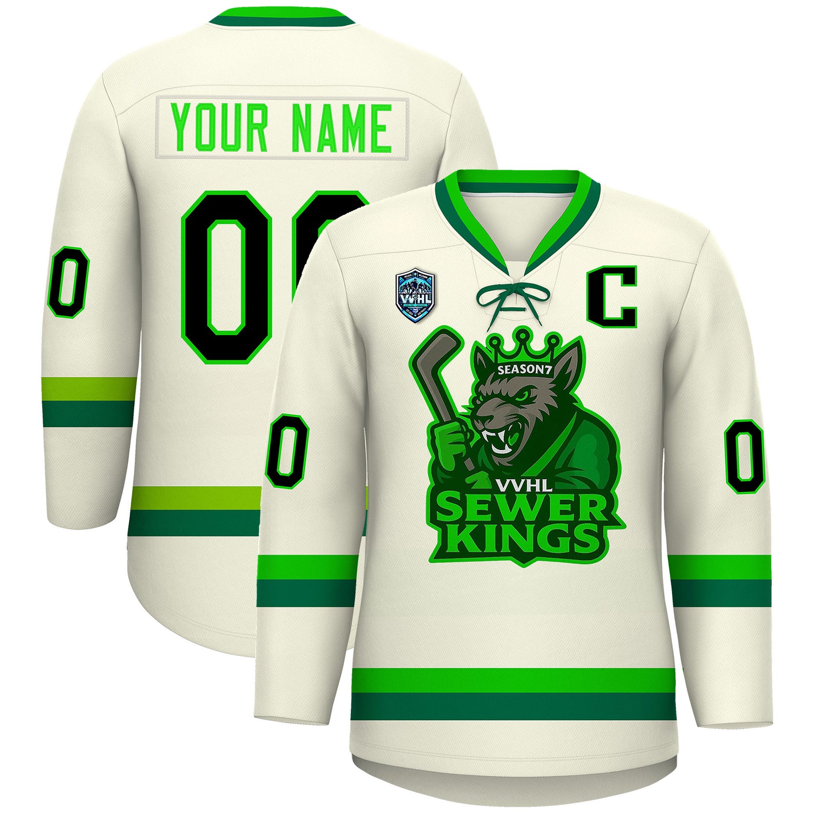 VVHL S9 Sewer Kings White Green Hockey Jersey