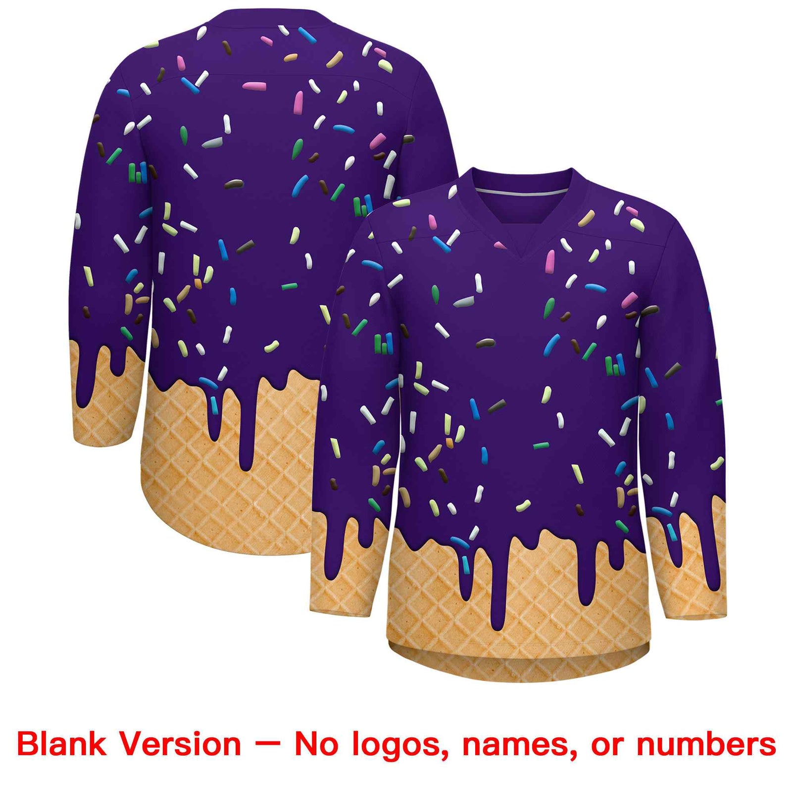 Custom Purple Gold Ice Cream Pattern Personalized V-Neck Hockey Jersey