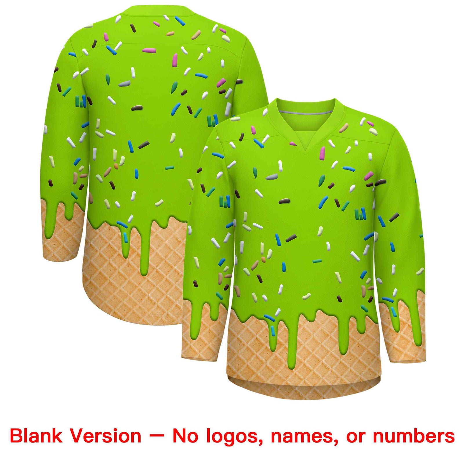 Custom Neon Green Pink Ice Cream Pattern Personalized V-Neck Hockey Jersey