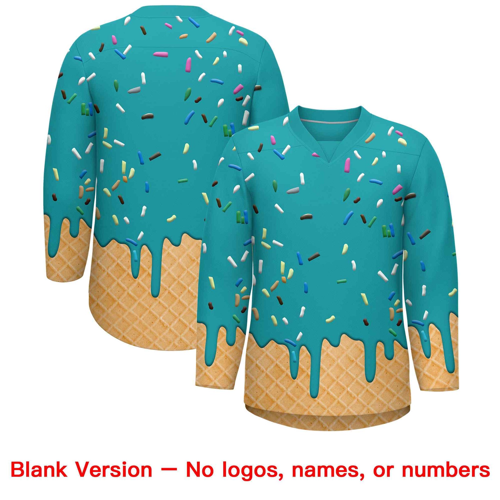 Custom Aqua Orange Ice Cream Pattern Personalized V-Neck Hockey Jersey