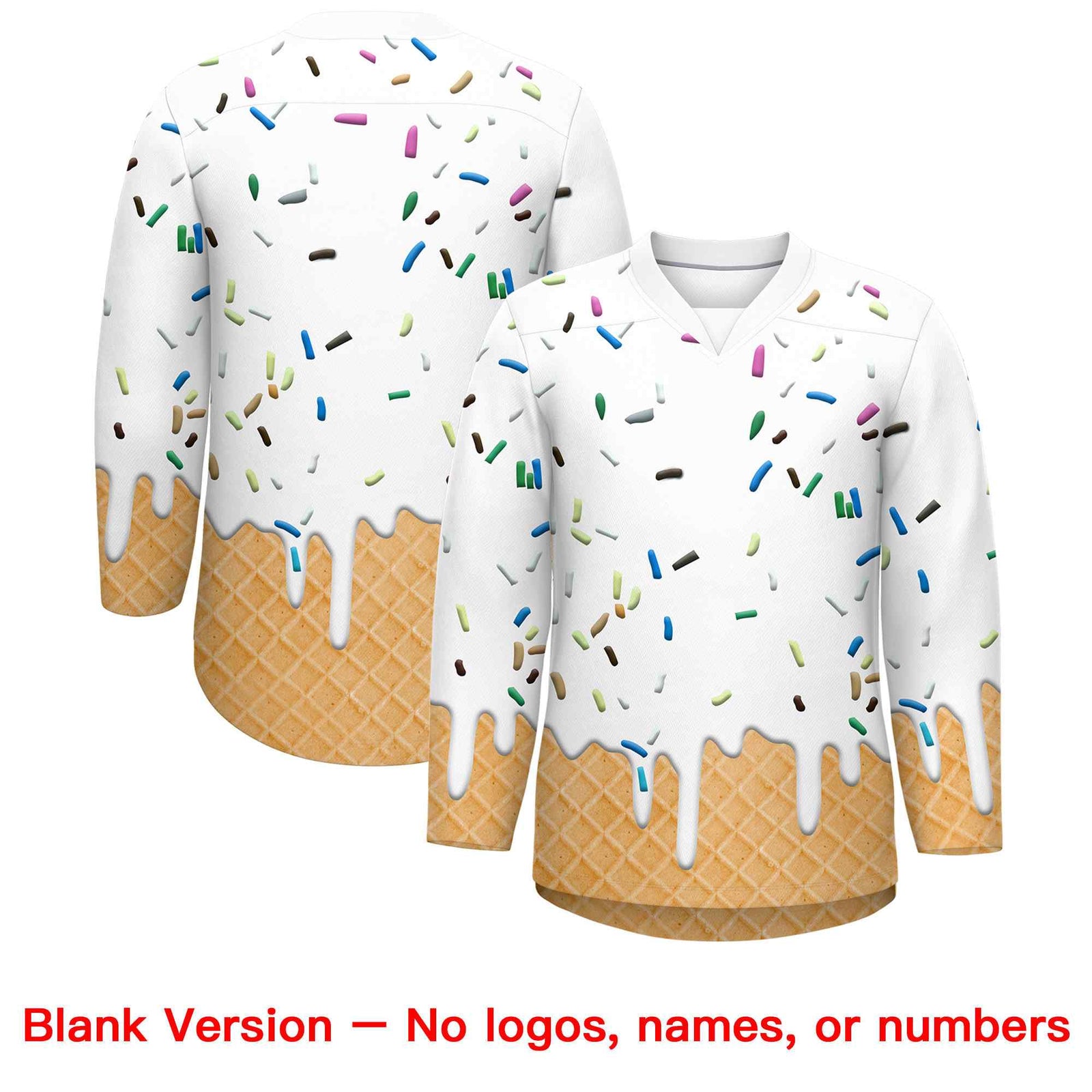 Custom White Royal Blue Ice Cream Pattern Personalized V-Neck Hockey Jersey| KXKSHOP