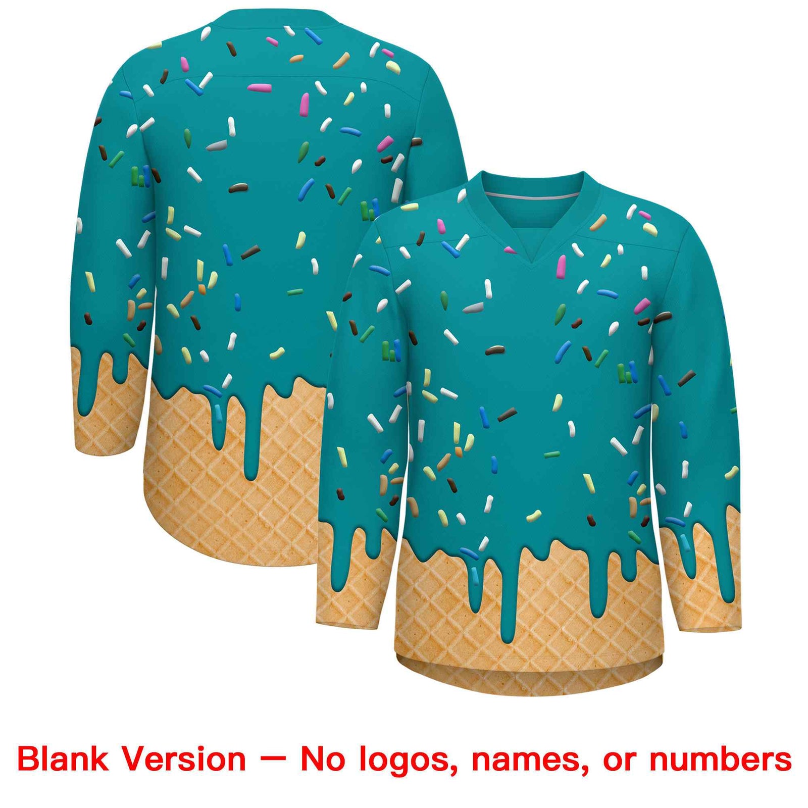 Custom Teal Purple Ice Cream Pattern Personalized V-Neck Hockey Jersey| KXKSHOP