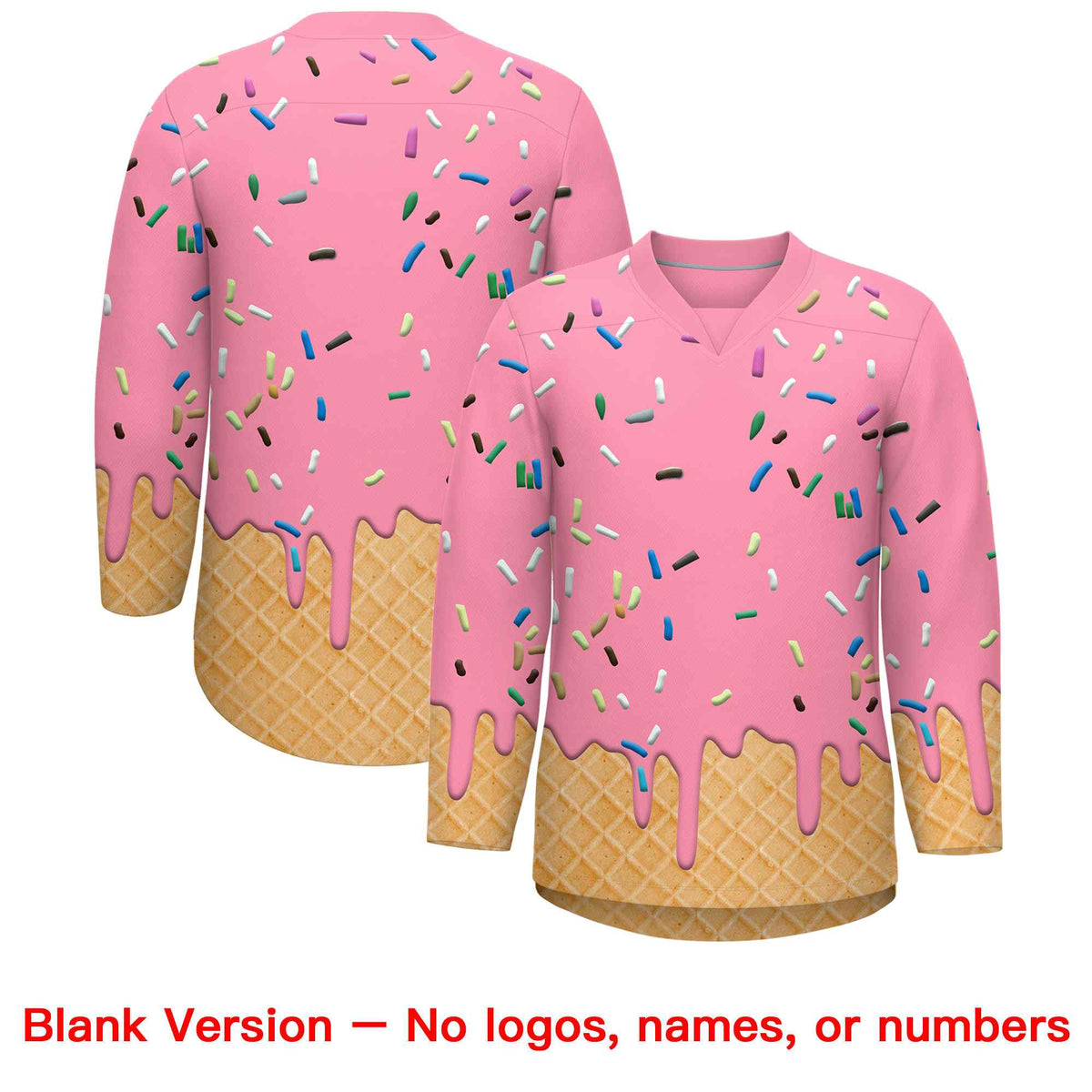 Custom Light Pink Black Ice Cream Pattern Personalized V-Neck Hockey Jersey| KXKSHOP