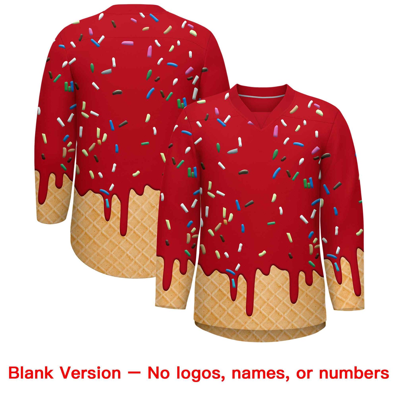 Custom Red Gold Ice Cream Pattern Personalized V-Neck Hockey Jersey| KXKSHOP