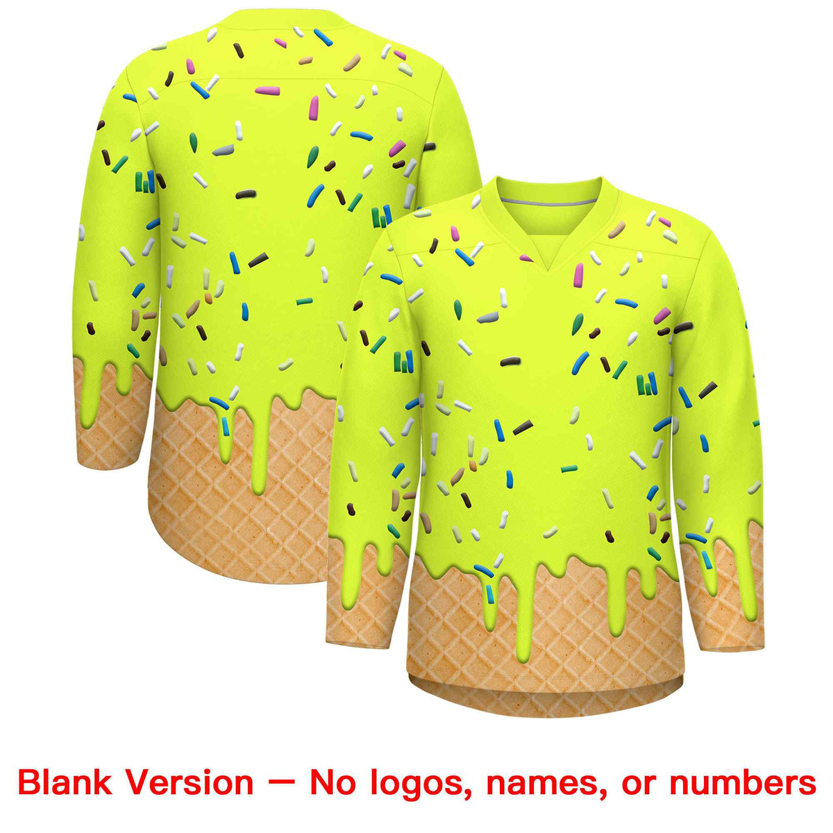 Custom Fluorescent Green Royal Blue Ice Cream Pattern Personalized V-Neck Hockey Jersey| KXKSHOP