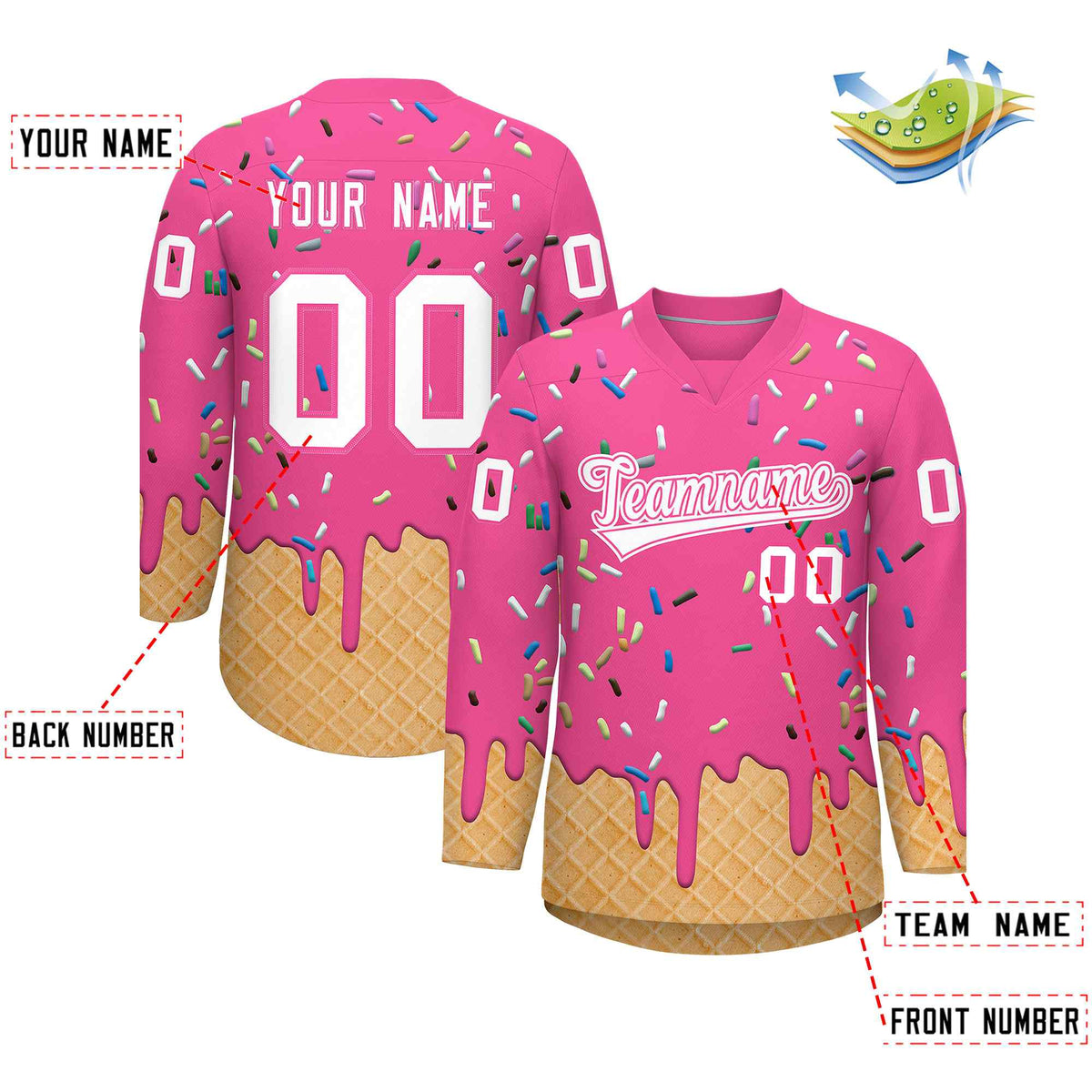 Custom Pink White Ice Cream Pattern Personalized V-Neck Hockey Jersey| KXKSHOP