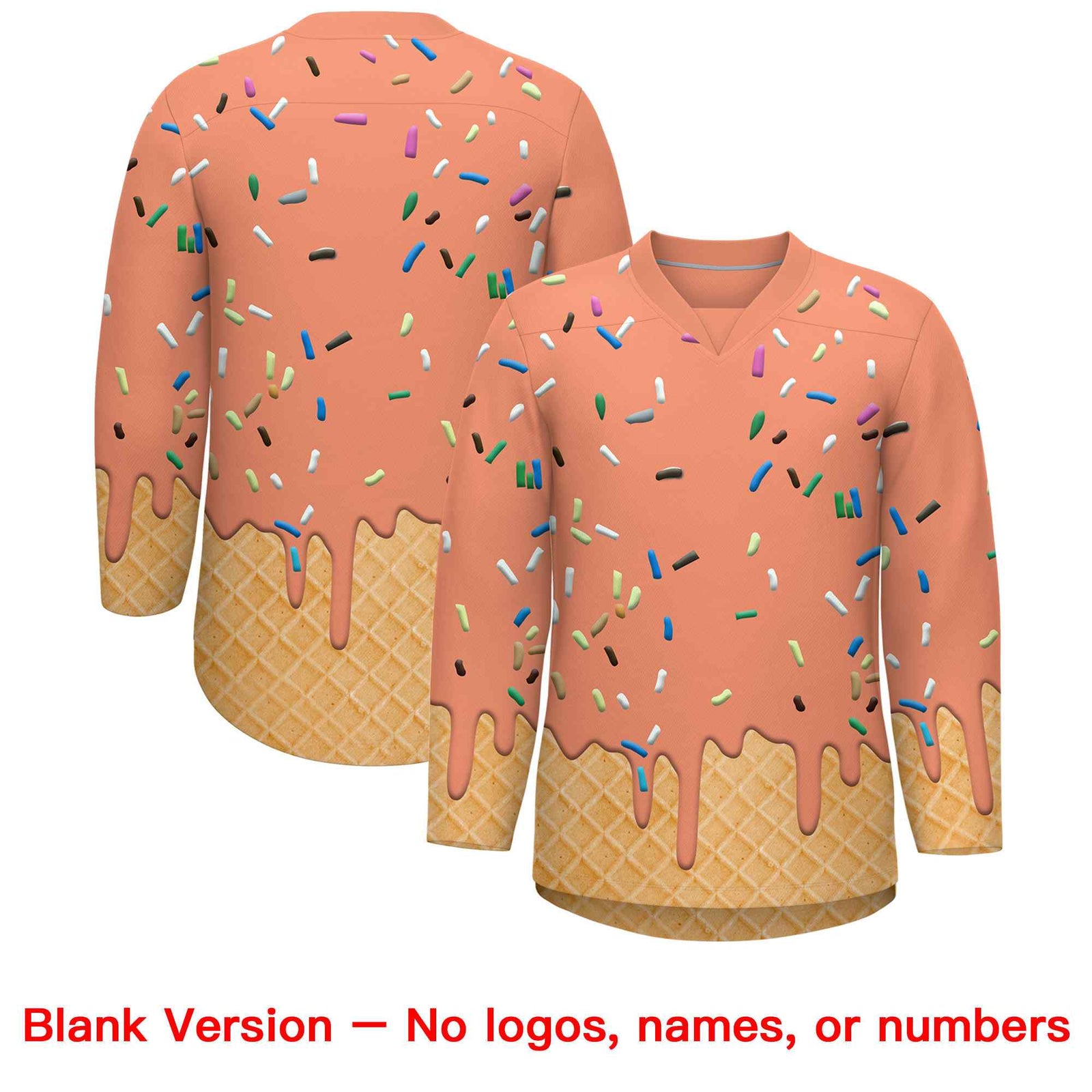 Custom Light Orange Kelly Green Ice Cream Pattern Personalized V-Neck Hockey Jersey| KXKSHOP