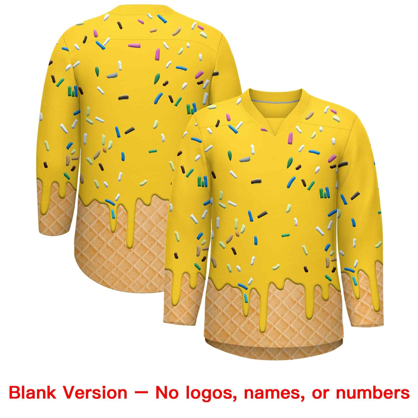 Custom Gold Purple Ice Cream Pattern Personalized V-Neck Hockey Jersey