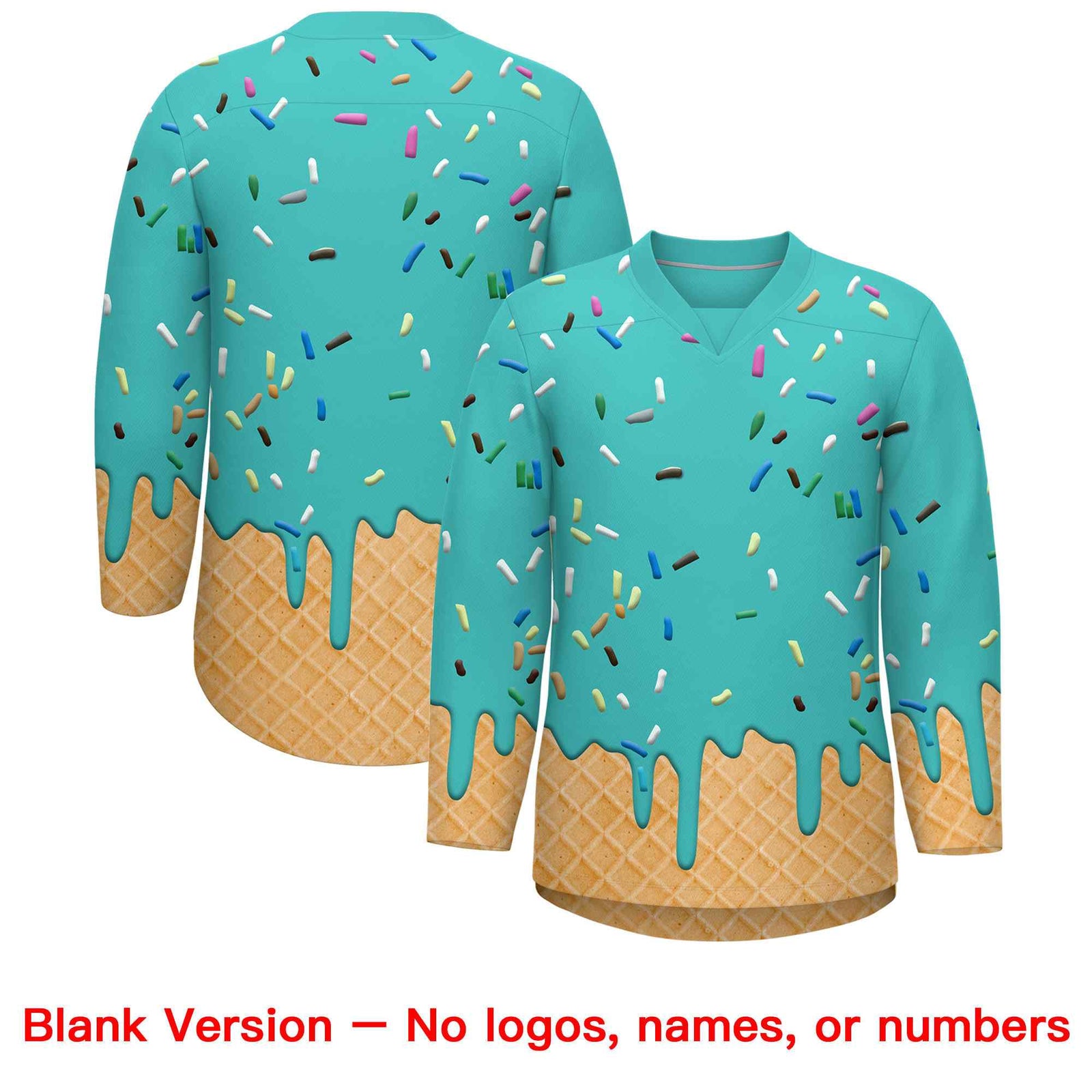 Custom Teal Light Pink Ice Cream Pattern Personalized V-Neck Hockey Jersey