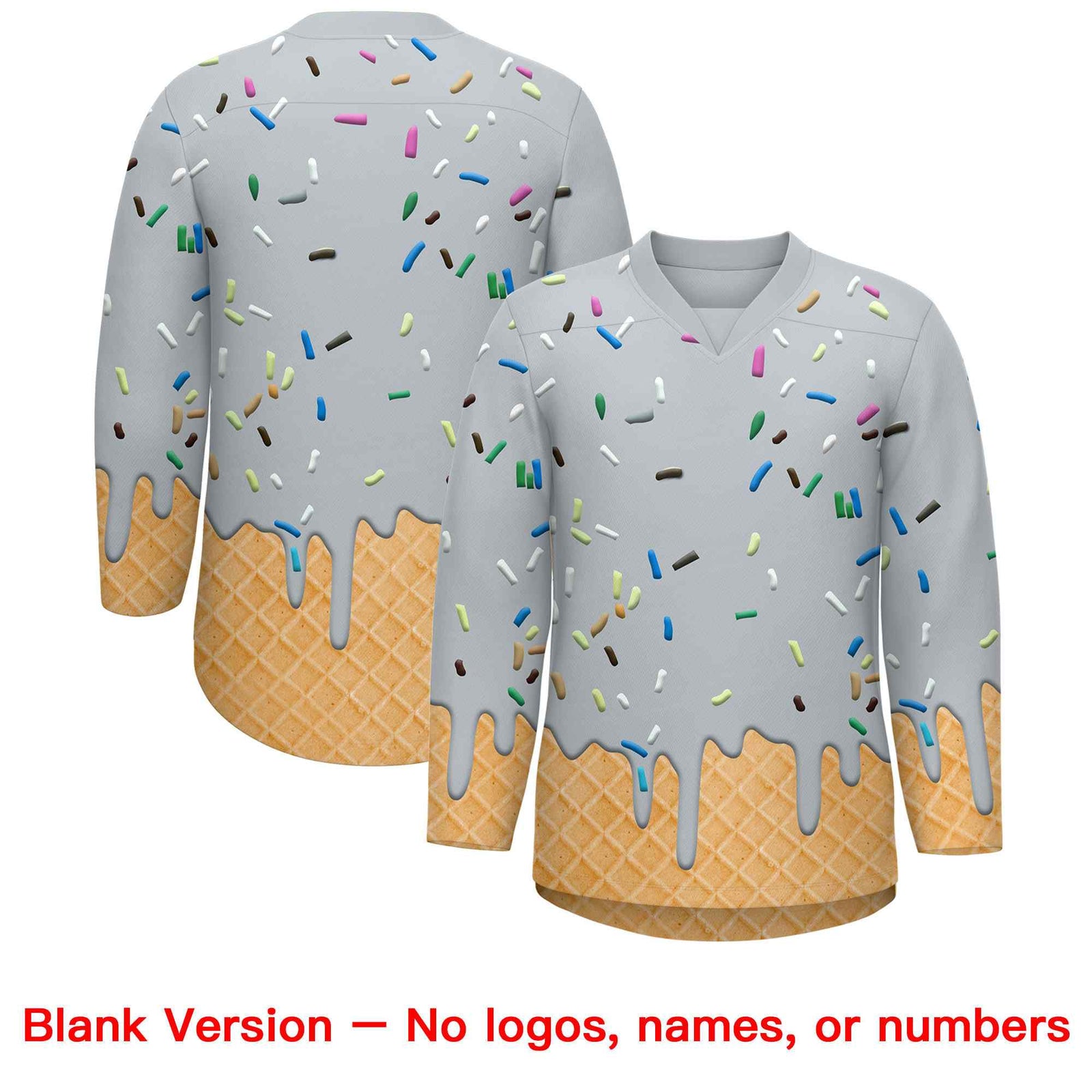 Custom Silver Pink Ice Cream Pattern Personalized V-Neck Hockey Jersey