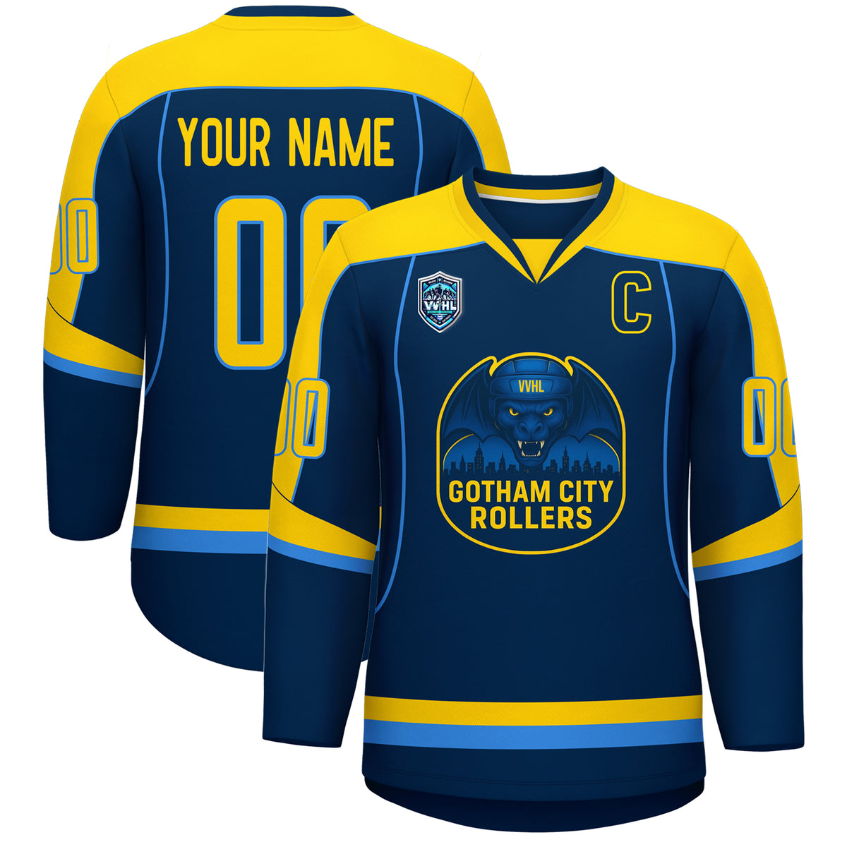 VVHL S8 Custom GOTHAM CITY ROLLERS Gotham Blue Hockey Jersey