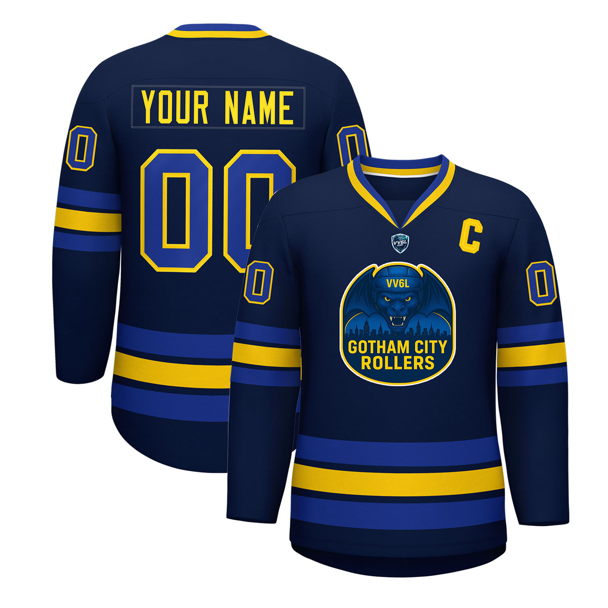 VV6L Custom GOTHAM CITY ROLLERS Navy Hockey Jersey