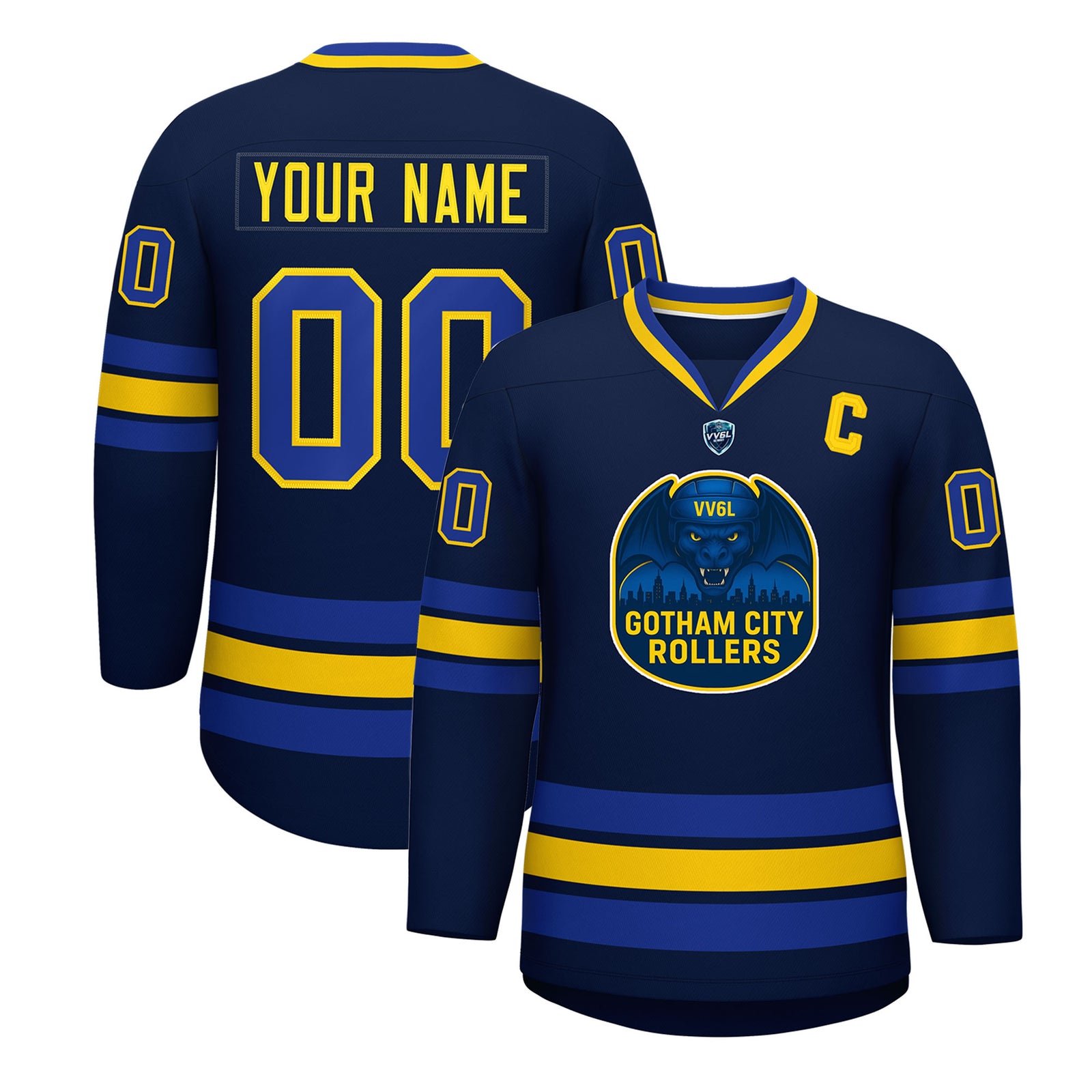 VV6L Custom GOTHAM CITY ROLLERS Navy Hockey Jersey