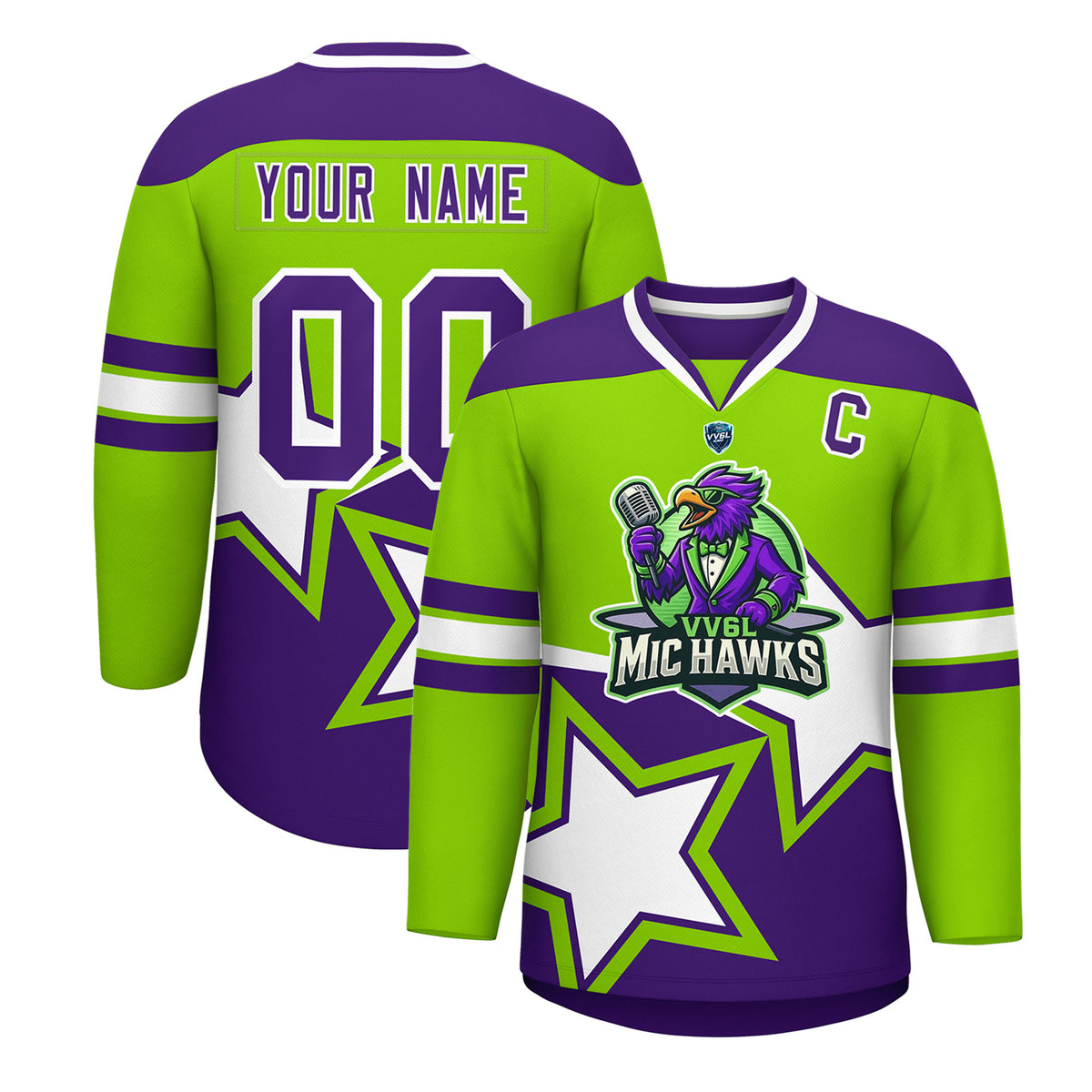 VV6L Custom MIC HAWKS Neon Green Hockey Jersey