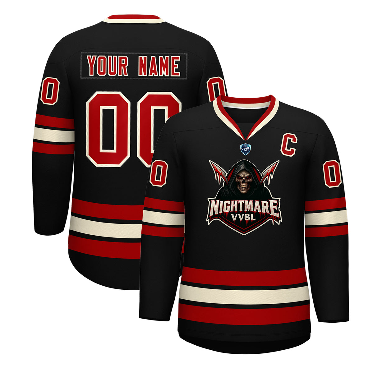VV6L Custom NIGHTMARE Black Hockey Jersey