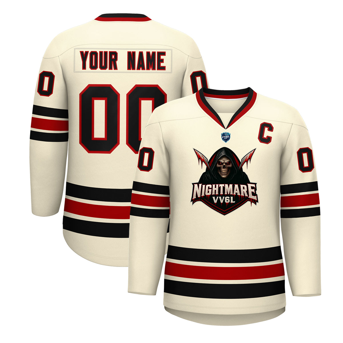 VV6L Custom NIGHTMARE Cream Hockey Jersey