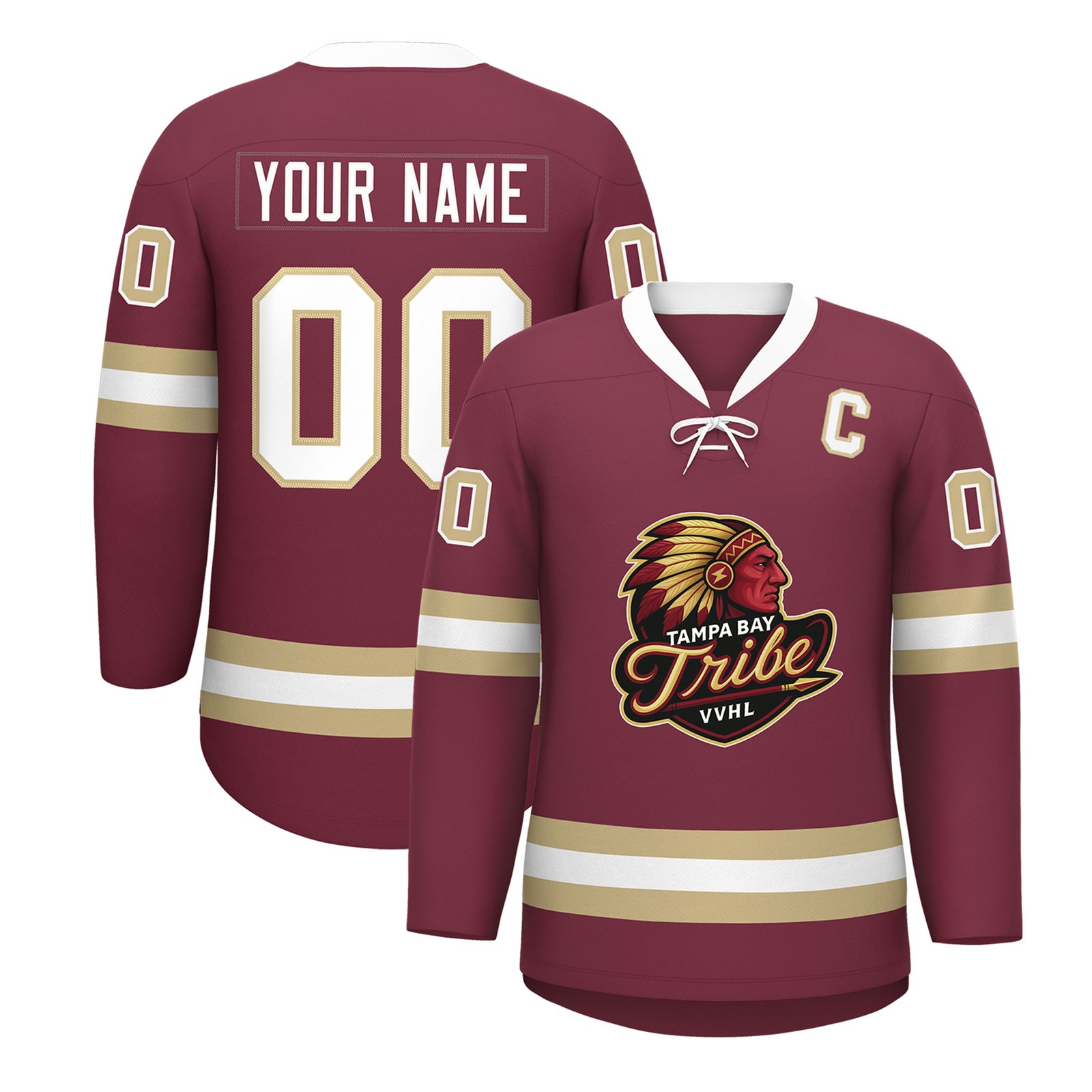 VVHL Custom TEMPA BAY TRIBE  Garnet Hockey Jersey